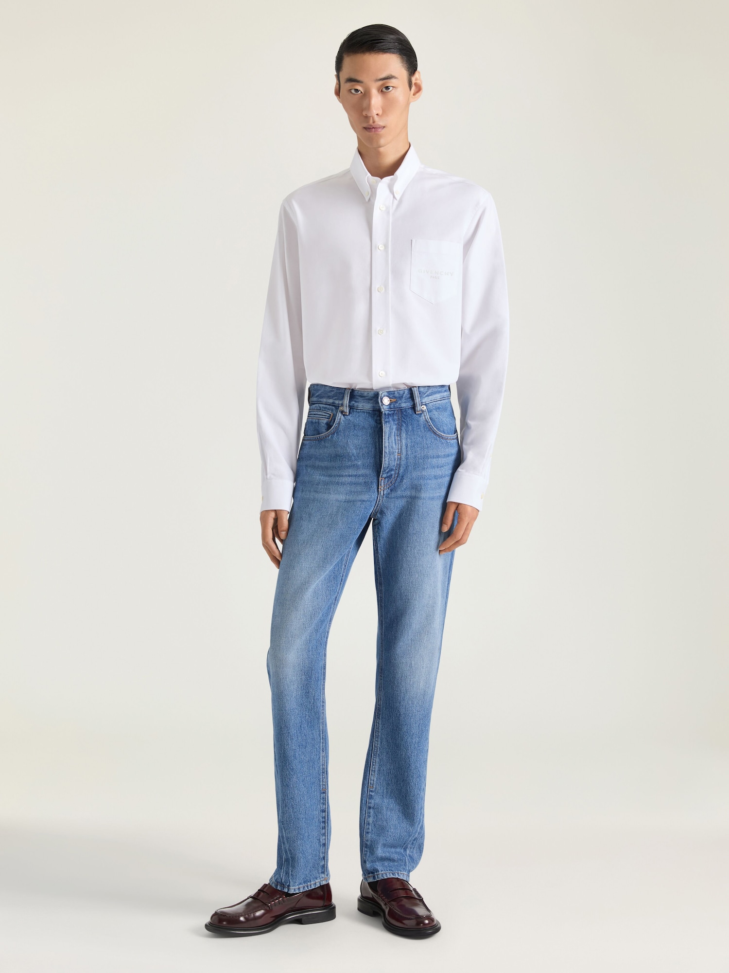 Shirt in cotton oxford with GIVENCHY Paris jacquard