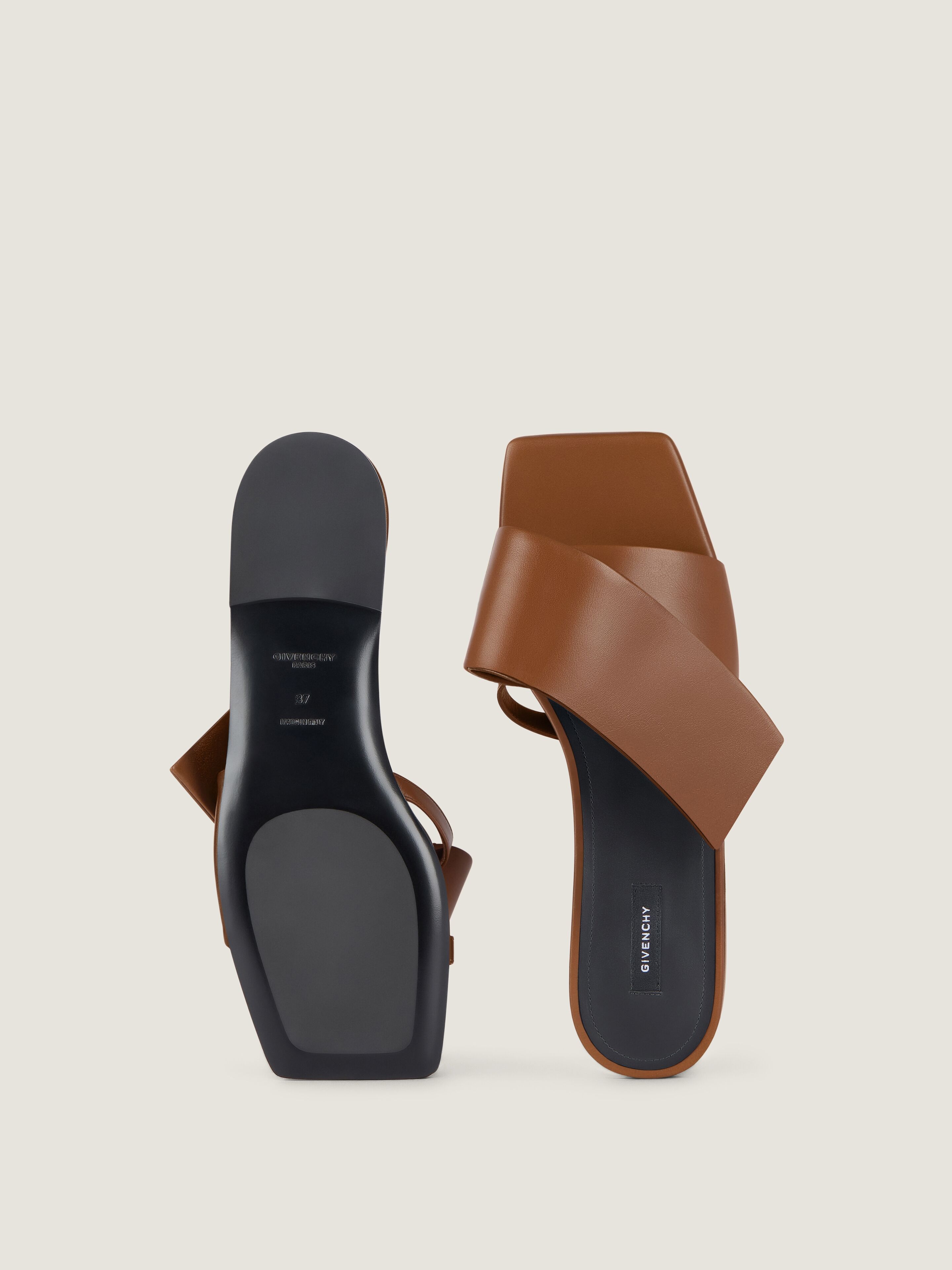 Sliced Square flat sandals in leather in - tan - BE30AHE1J7-913