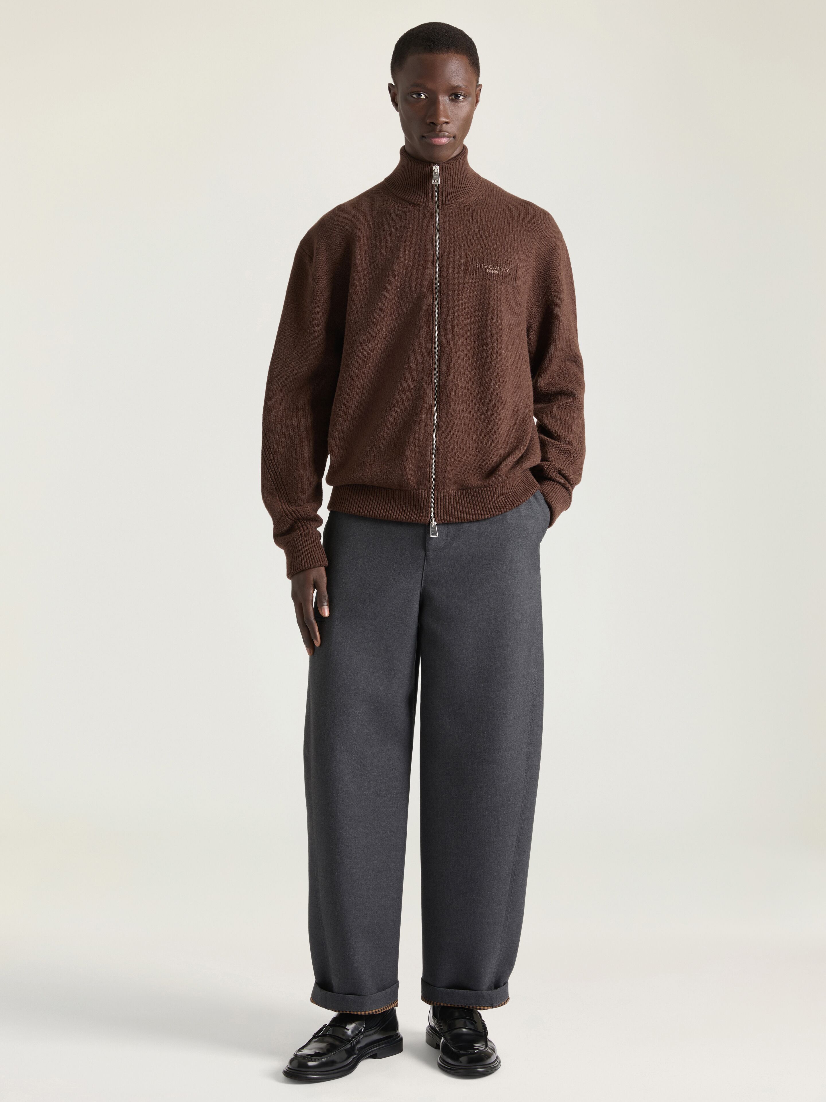 Couture Seam zipped cardigan in wool and cashmere in - dark