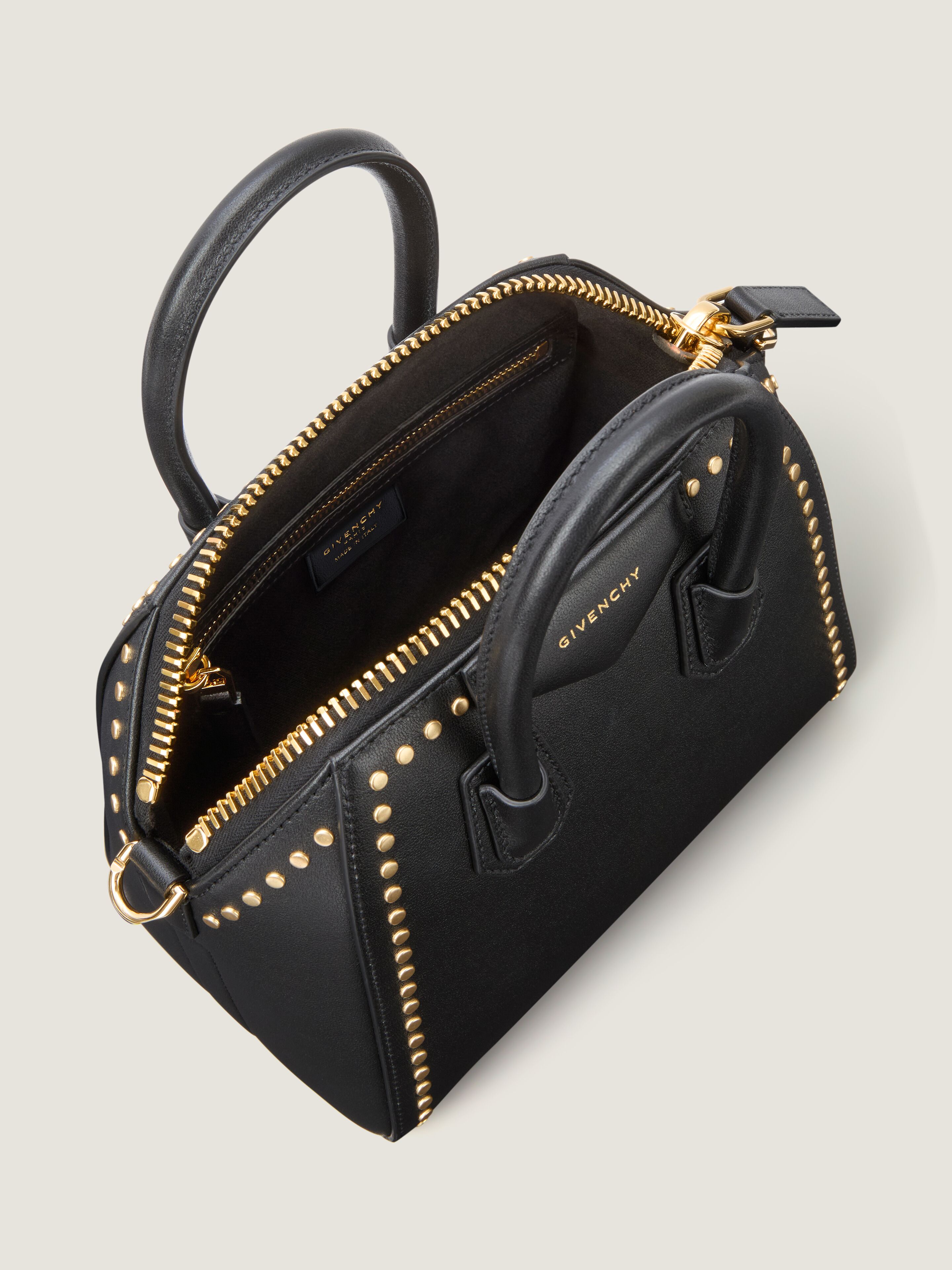 アンティゴナ ミニ ボックスレザー スタッズディテール - ブラック