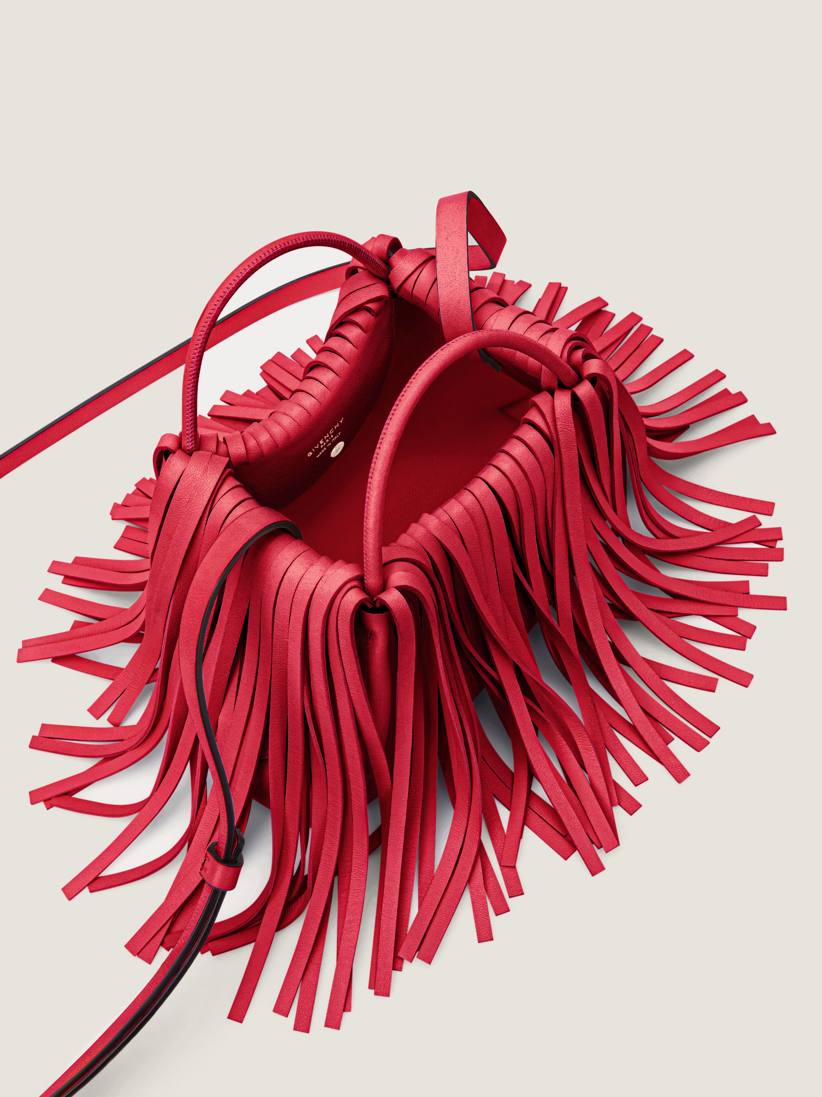Nano Facet tote bag in leather with fringes in - equestrian red