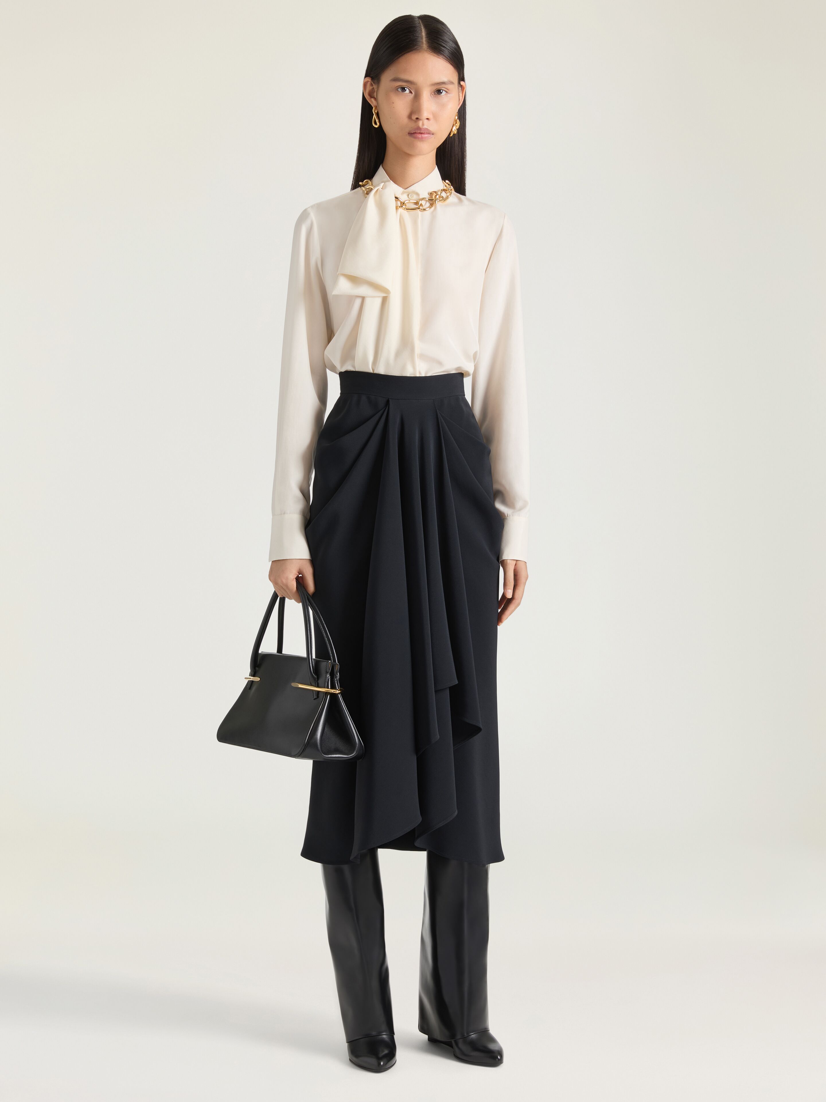 Draped midi skirt in crepe cady in - black - BW411M164K-001