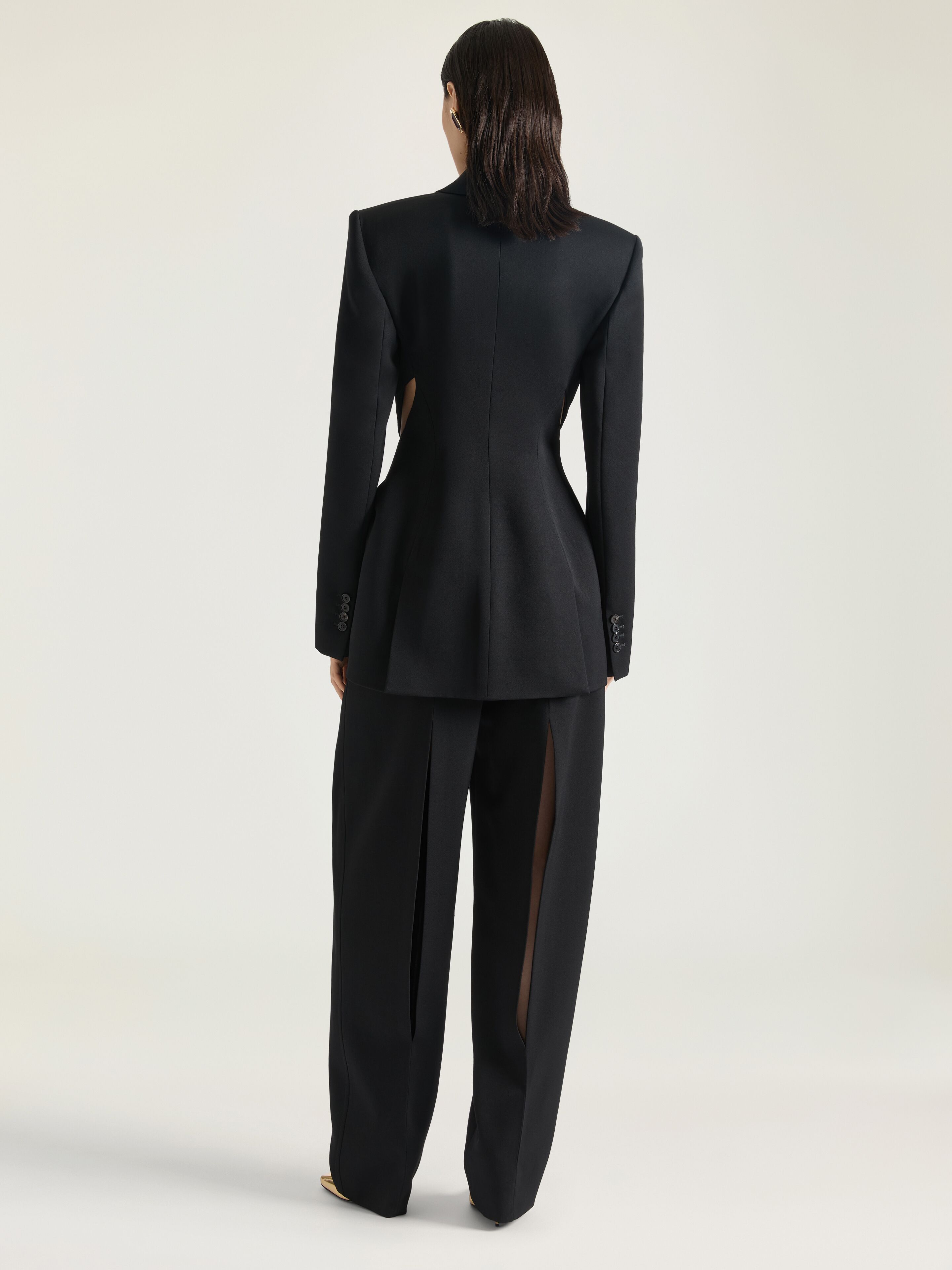 Double-breasted slashed jacket in wool in - black - BW30LZ15CT-001