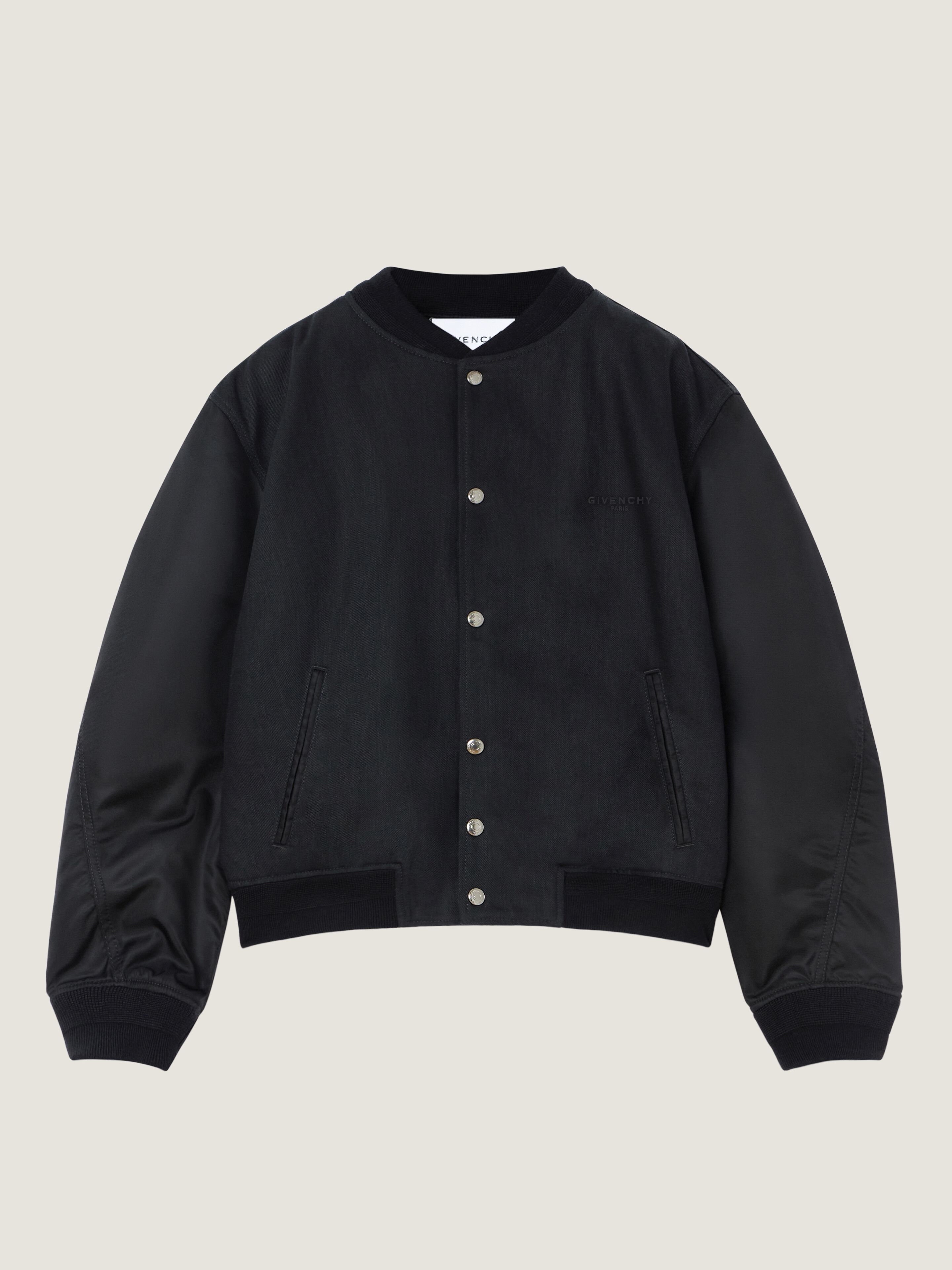 Mix material blouson with Givenchy Paris embroidery in - black