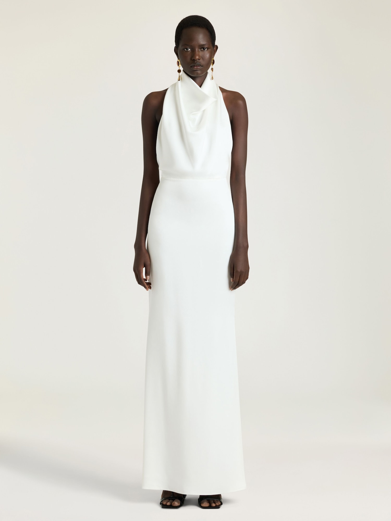 white halter neck formal dress Long draped halterneck in satin crepe in - off - BWN01S14N6-130 halter dress formal