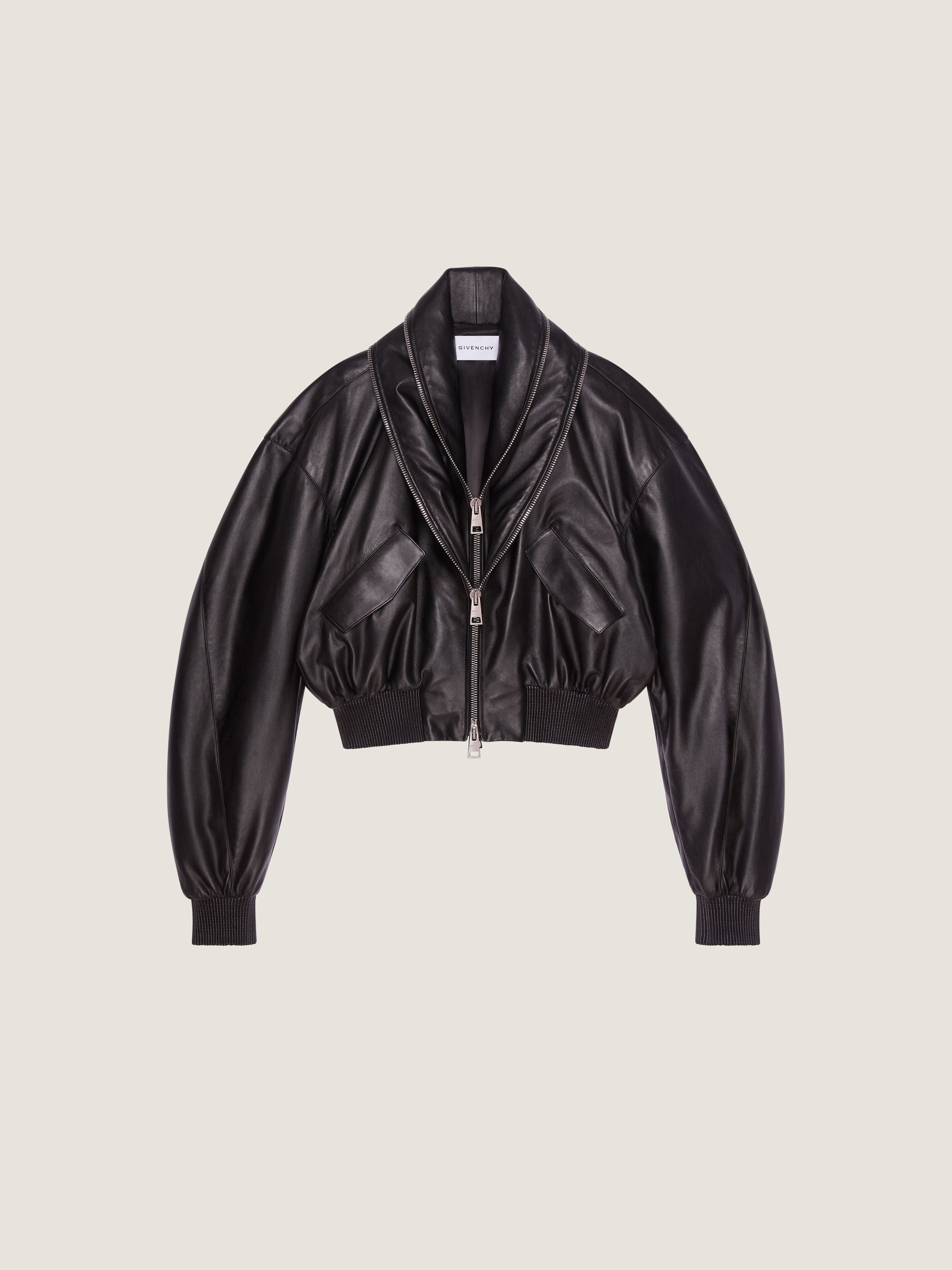 Bomber with zipped shawl collar in nappa leather in - black
