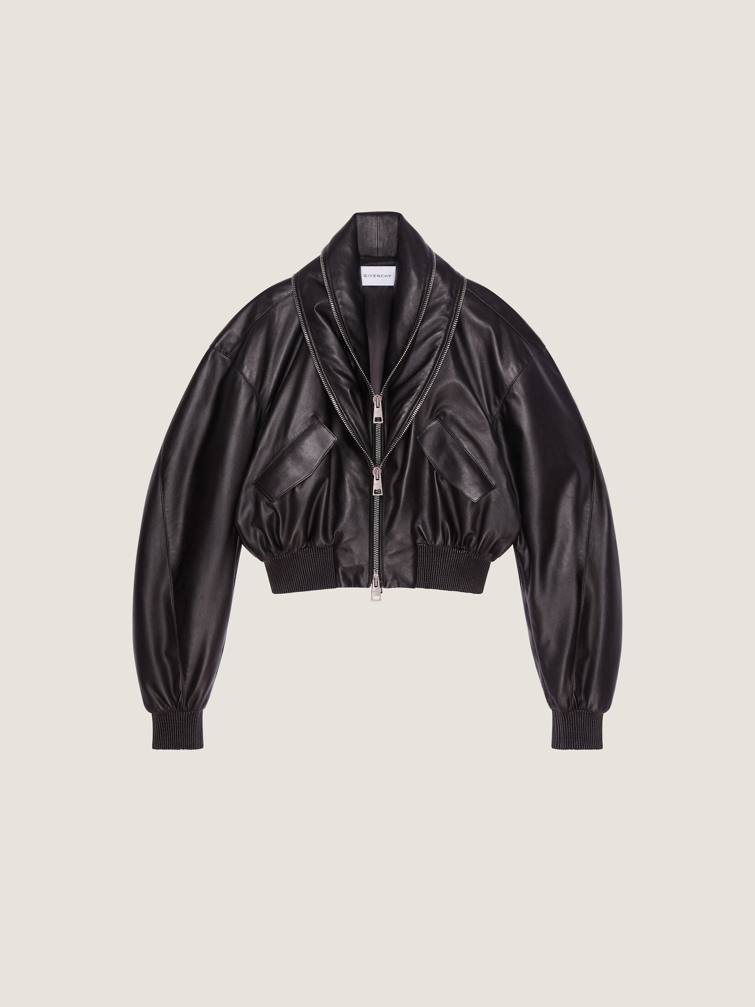 Bomber with zipped shawl collar in nappa leather in - black 