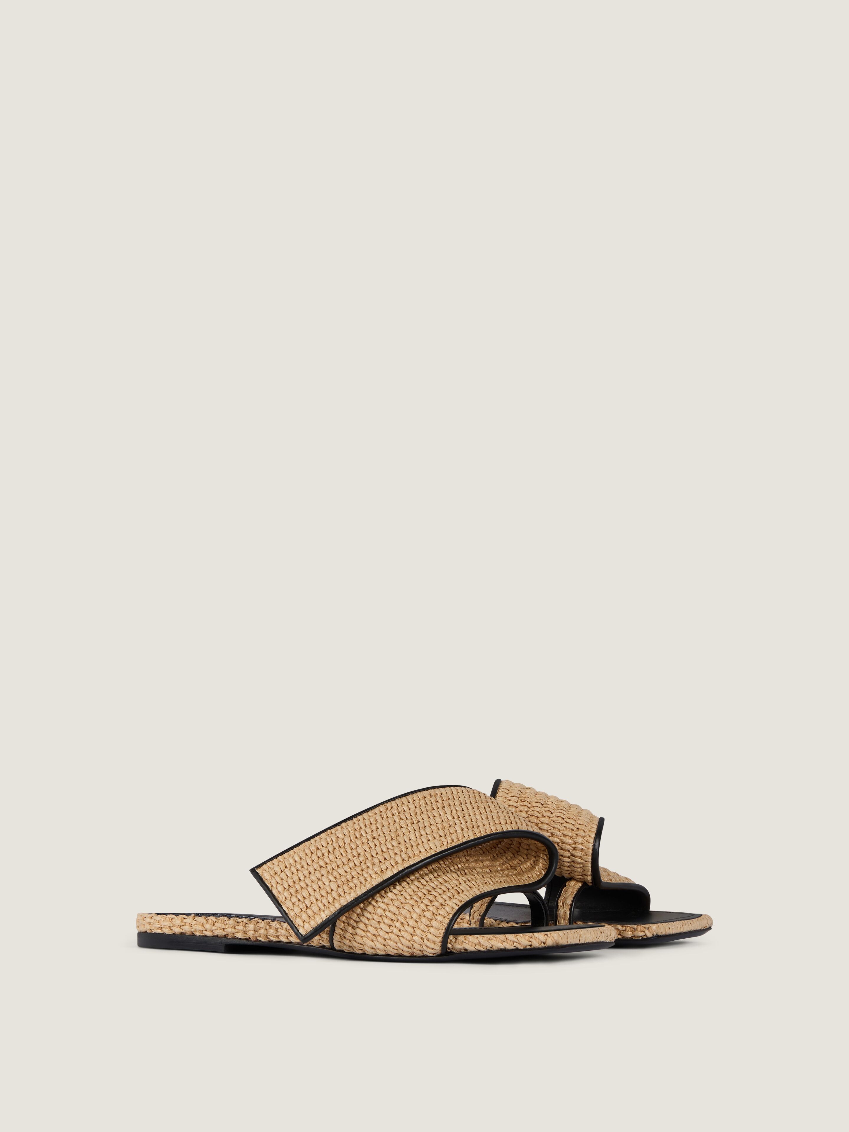 Sliced Square raffia-effect flat mules