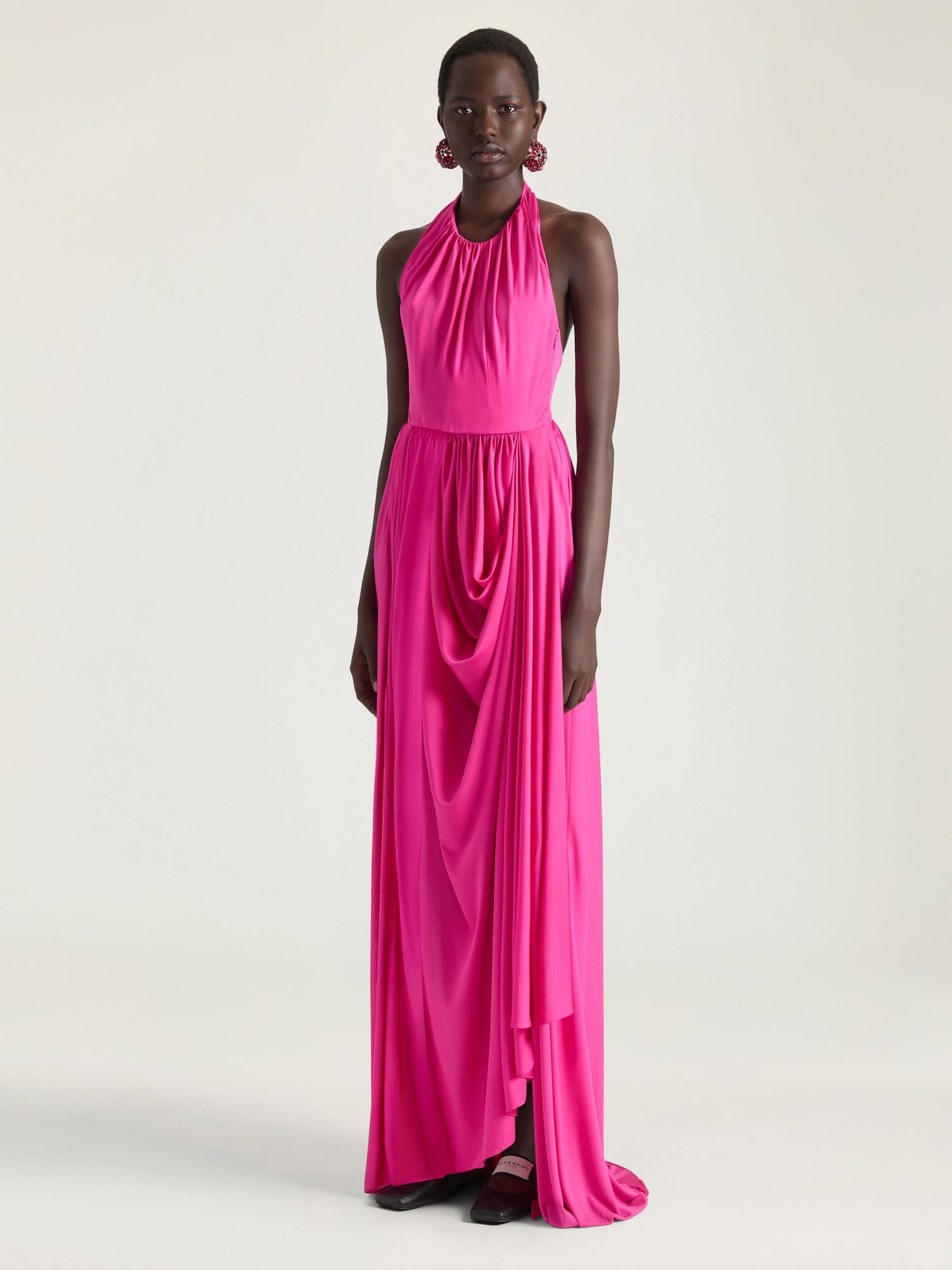 Halterneck draped dress in jersey in - fuchsia - BW22SF3YSE-675 | Givenchy  DE