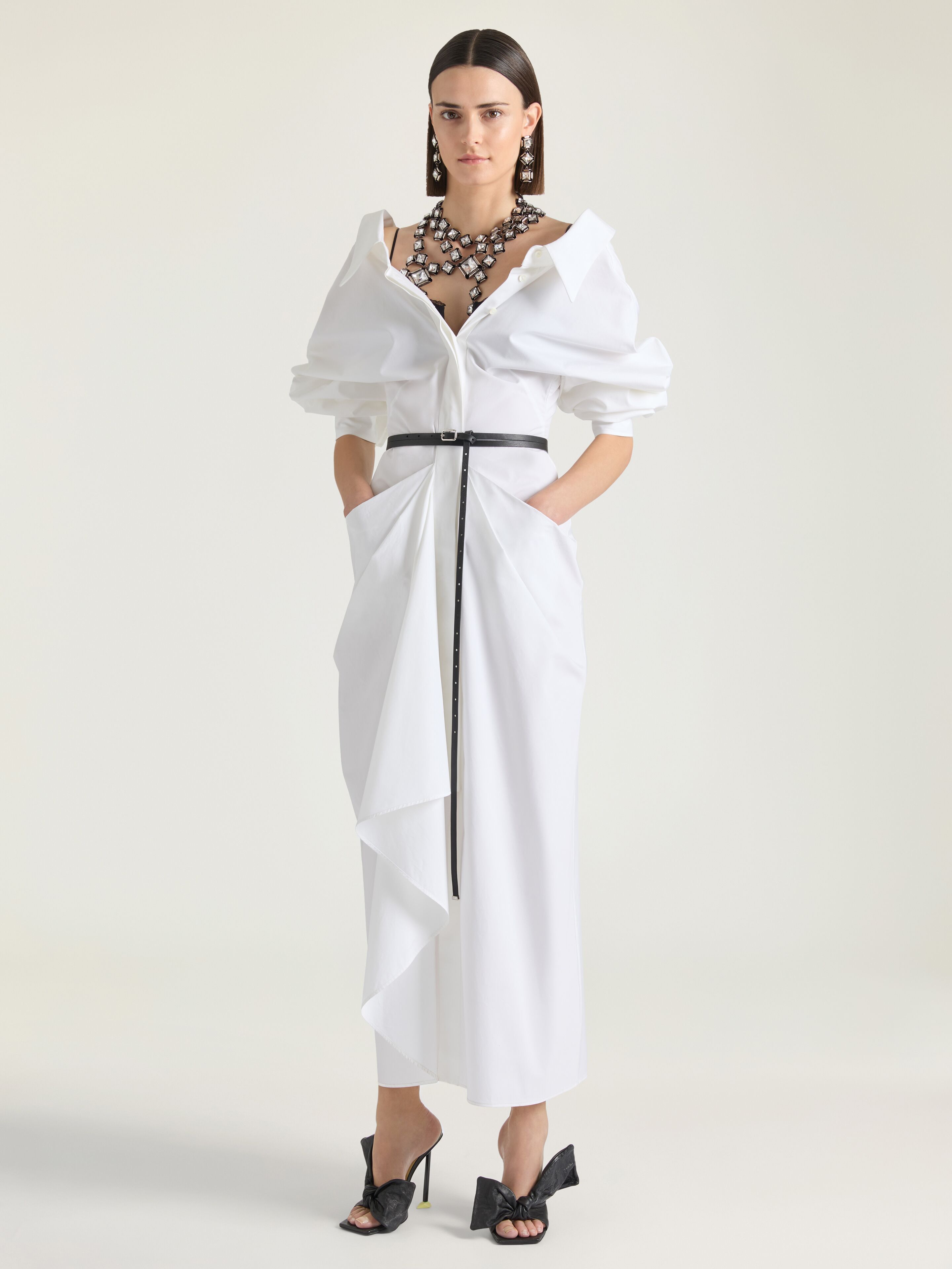 Slashed long shirt dress in poplin in - white - BW22T71642-100