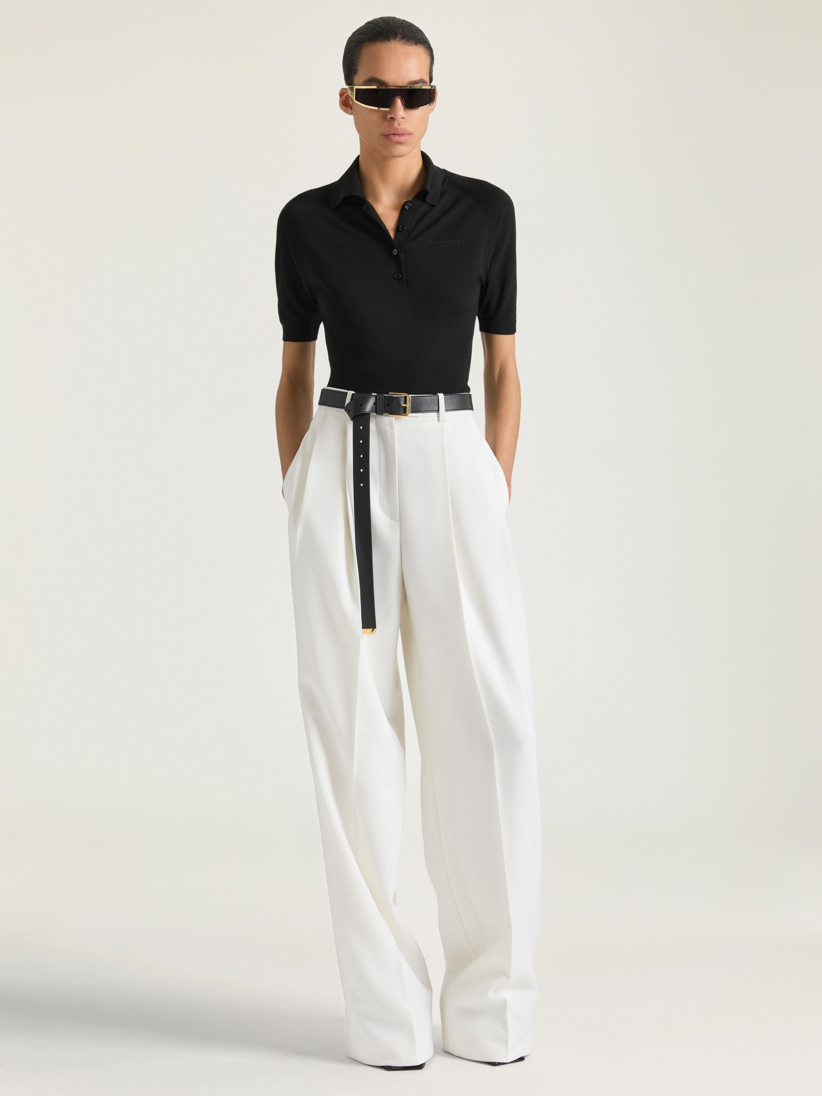 Cropped polo in second skin effect knit in - black - BW61L64ZU3