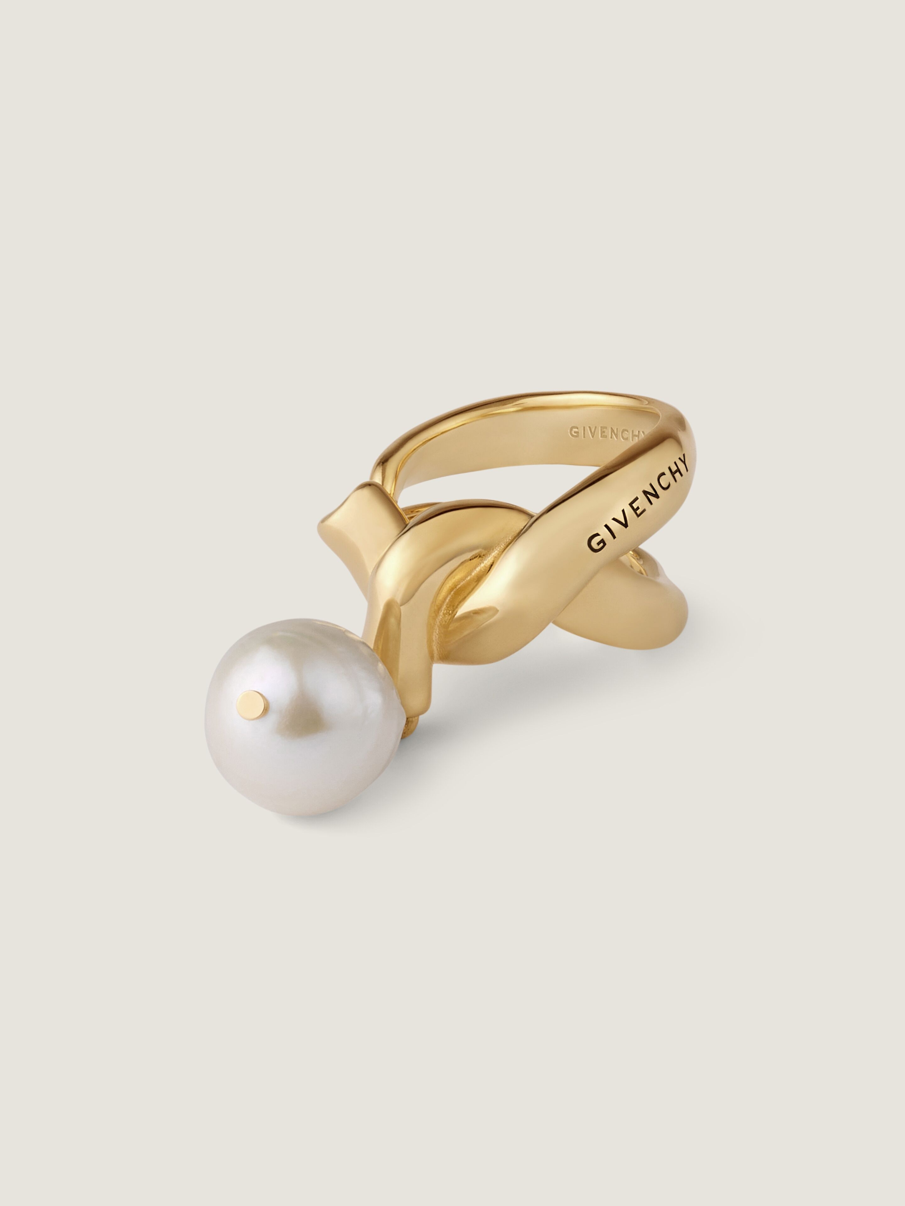 Chain Link ring in metal and pearl in - white/golden yellow