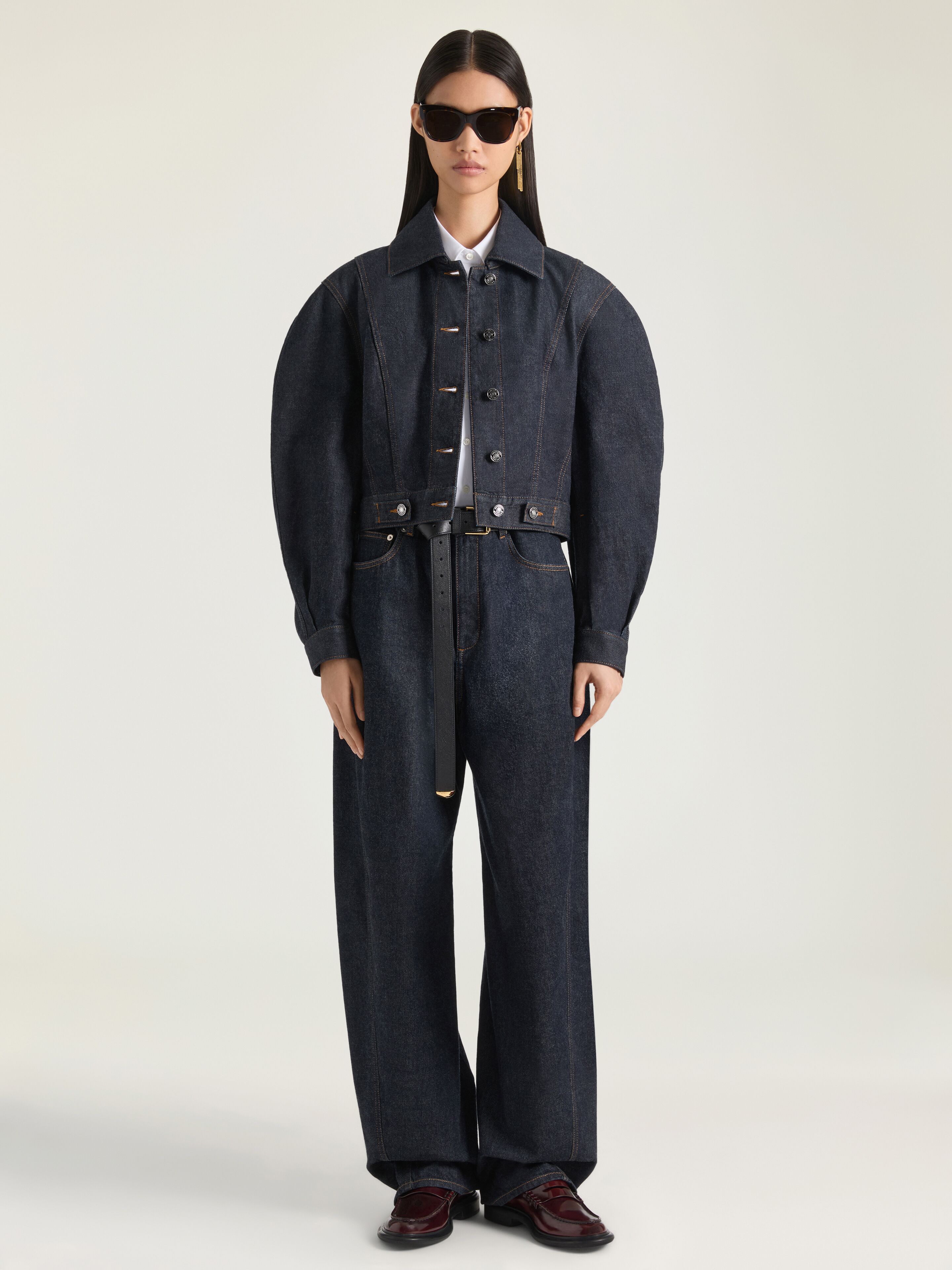 Back-to-front Cocoon jacket in raw denim in - dark blue