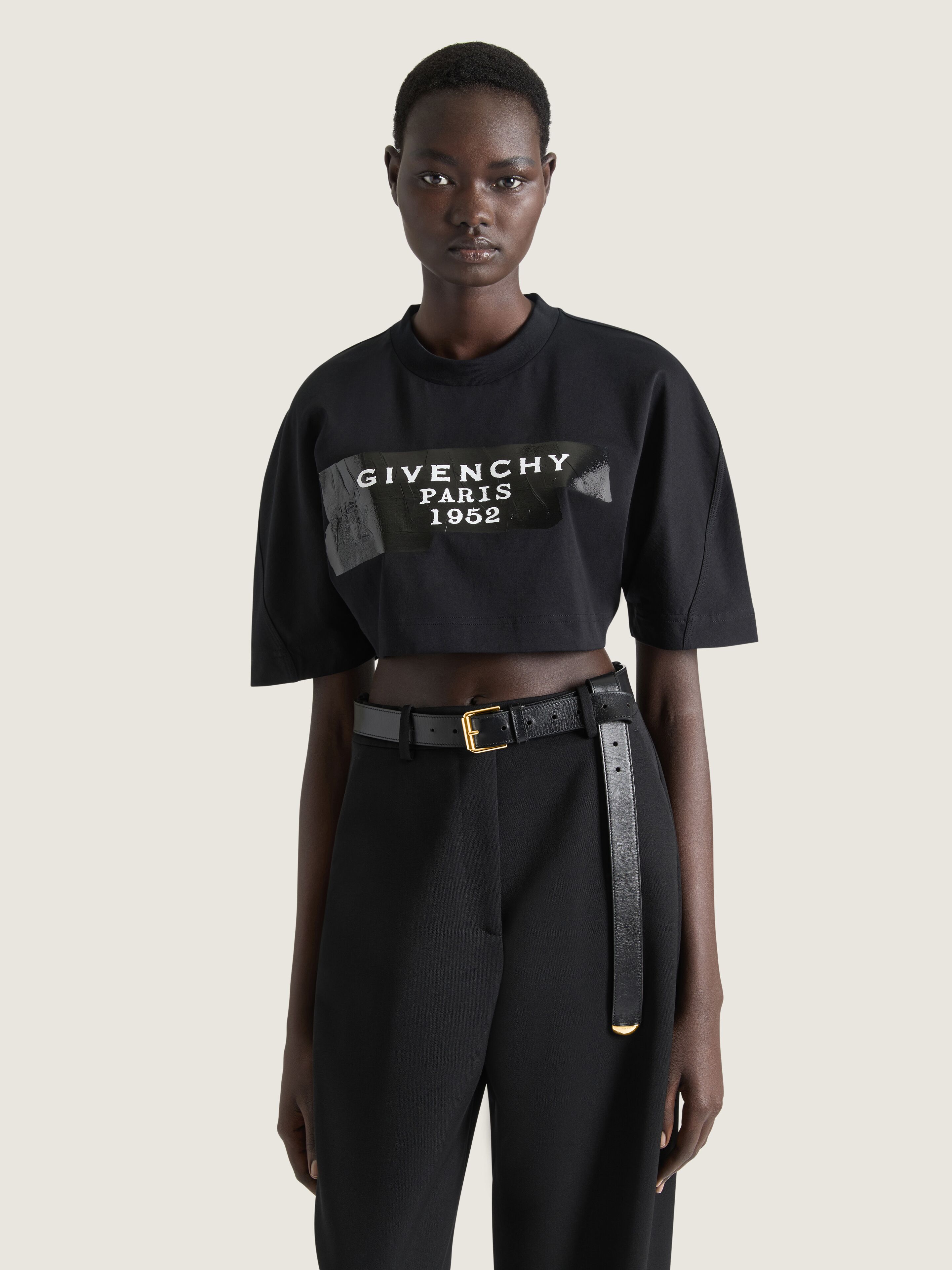 トップス GIVENCHY Cropped Cocoon t-shirt in cotton with GIVENCHY Tape print in