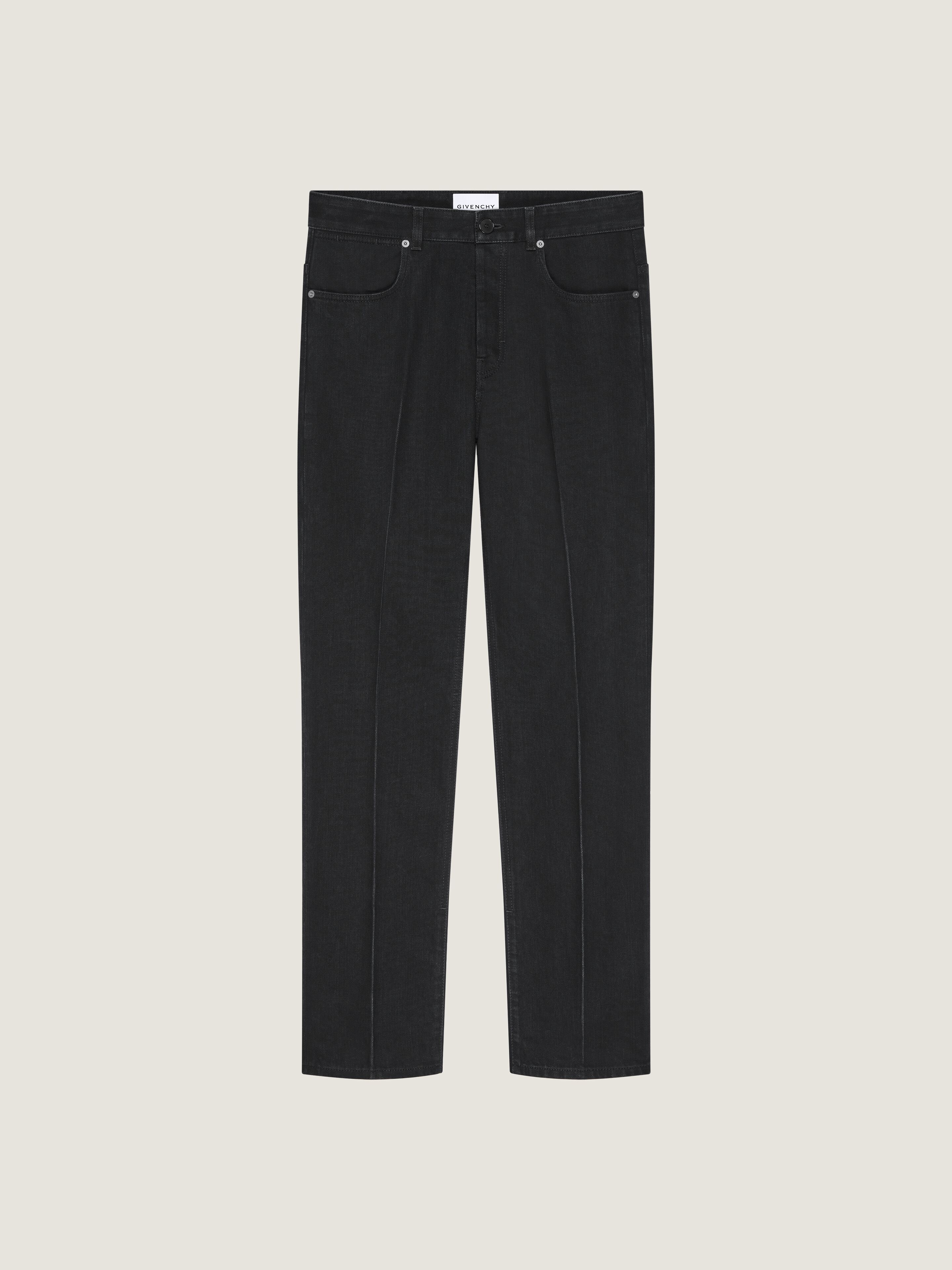 GIVENCHY / ボトム/L/ポリエステル/BLK/BM501F300B Straight fit jeans with crease effect in - black | Givenchy US