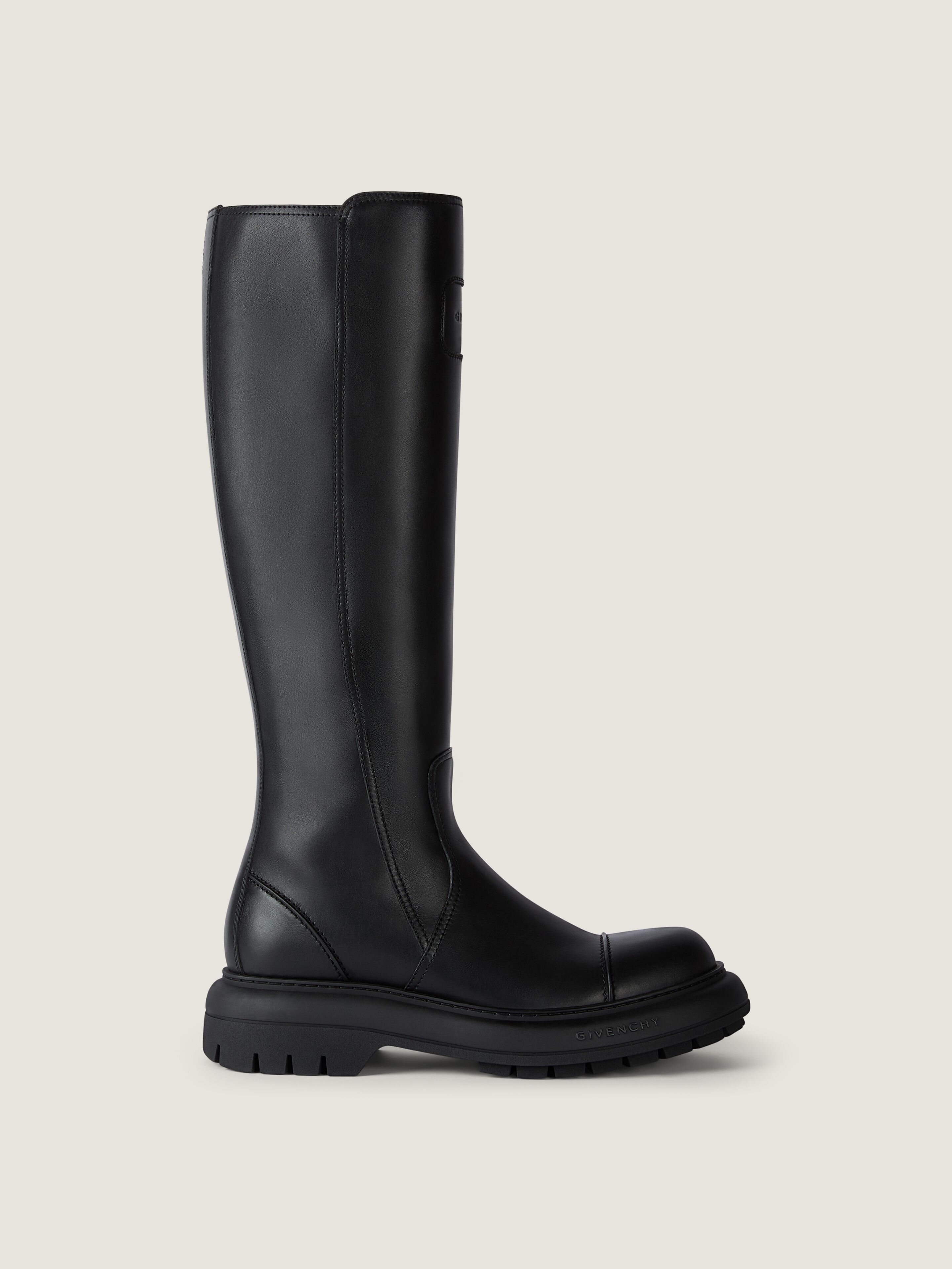 Givenchy Cargo Biker Knee High Boots In Leather In Black