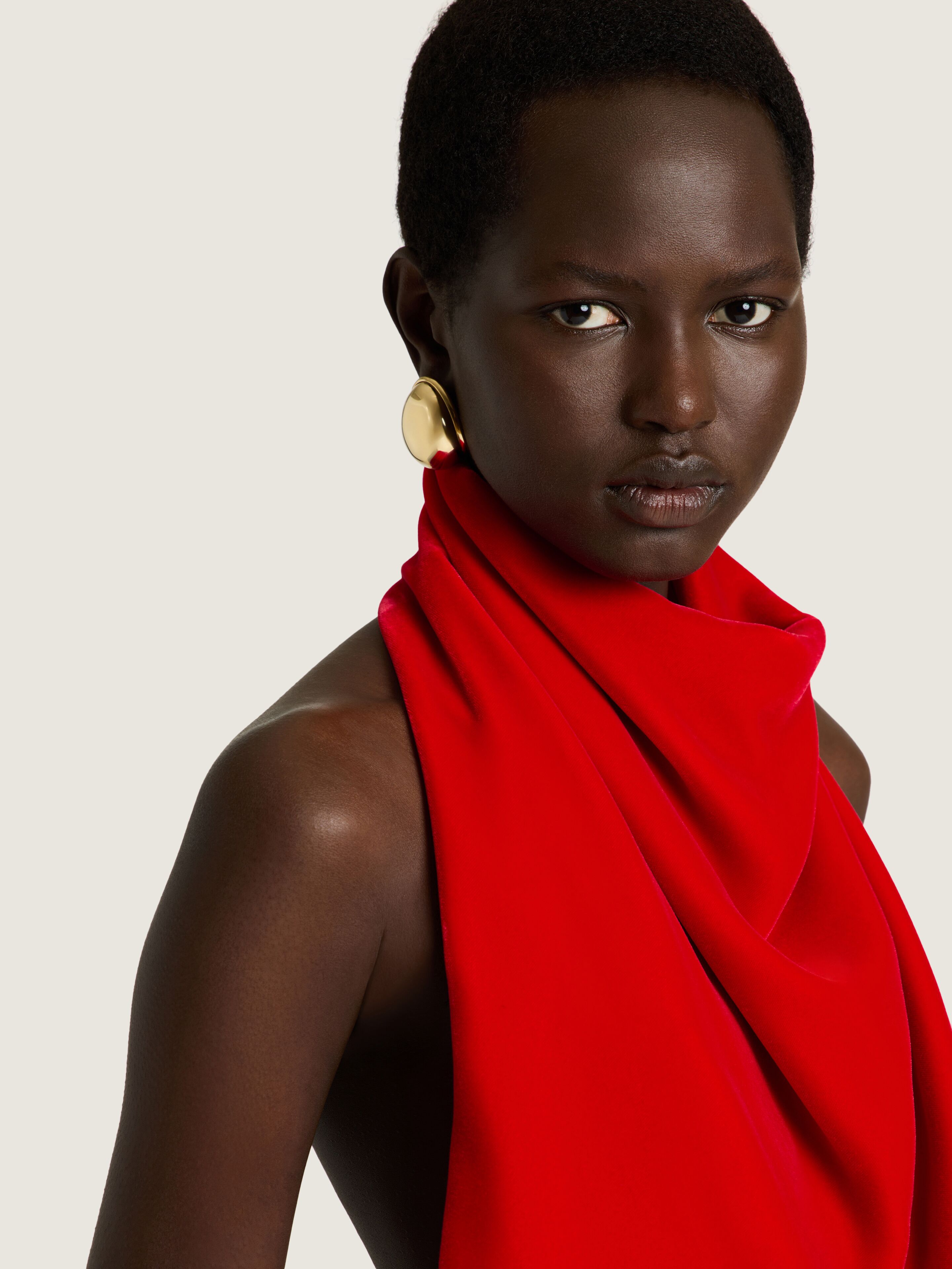 Draped top in velvet with open back in - bright red - BW61NB15V9