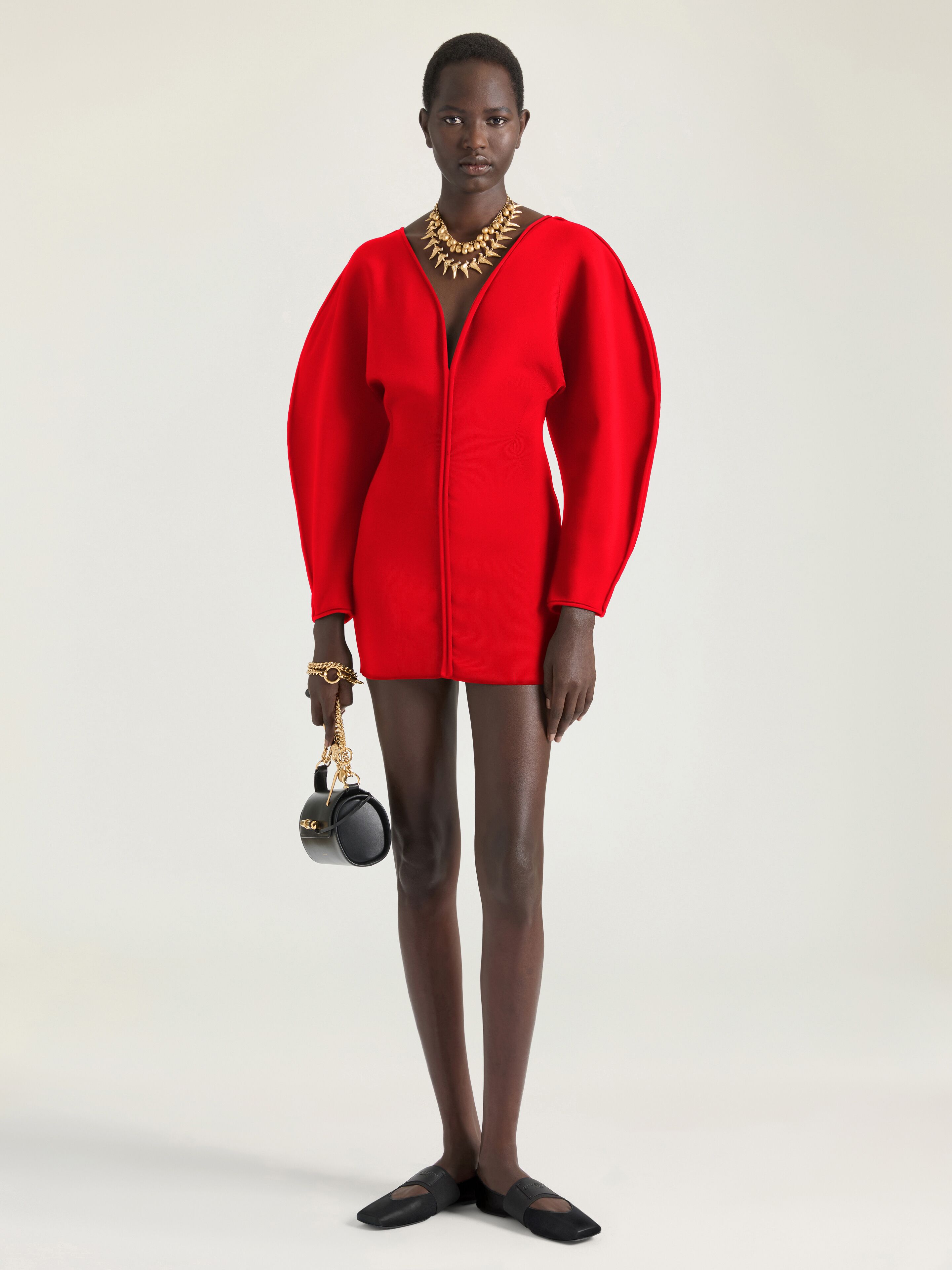 Cocoon mini dress in engineered knit in - poppy red - BW22Y24ZUD