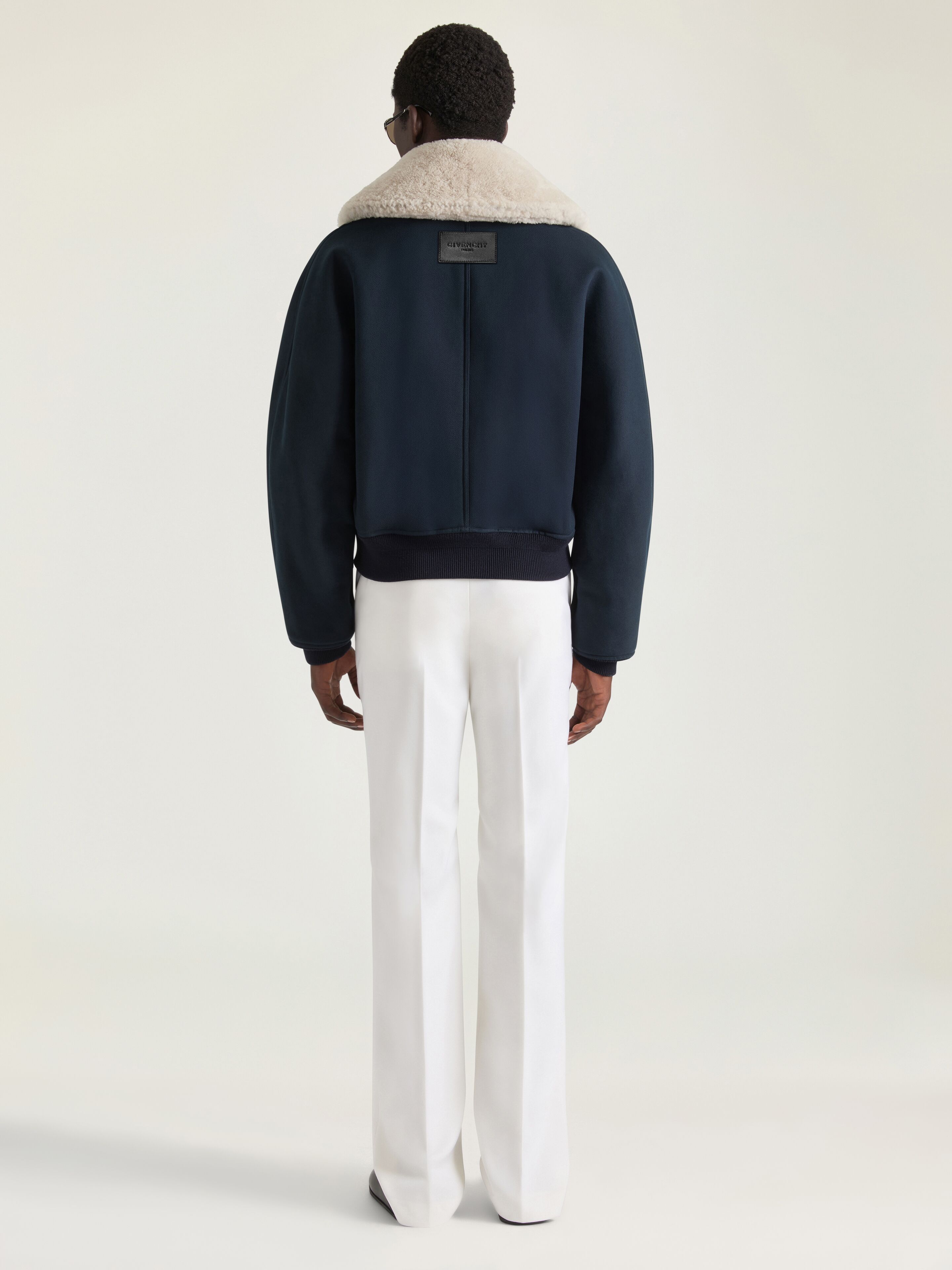 Bomber in cotton with shearling collar in - dark navy - BM01ES16AV