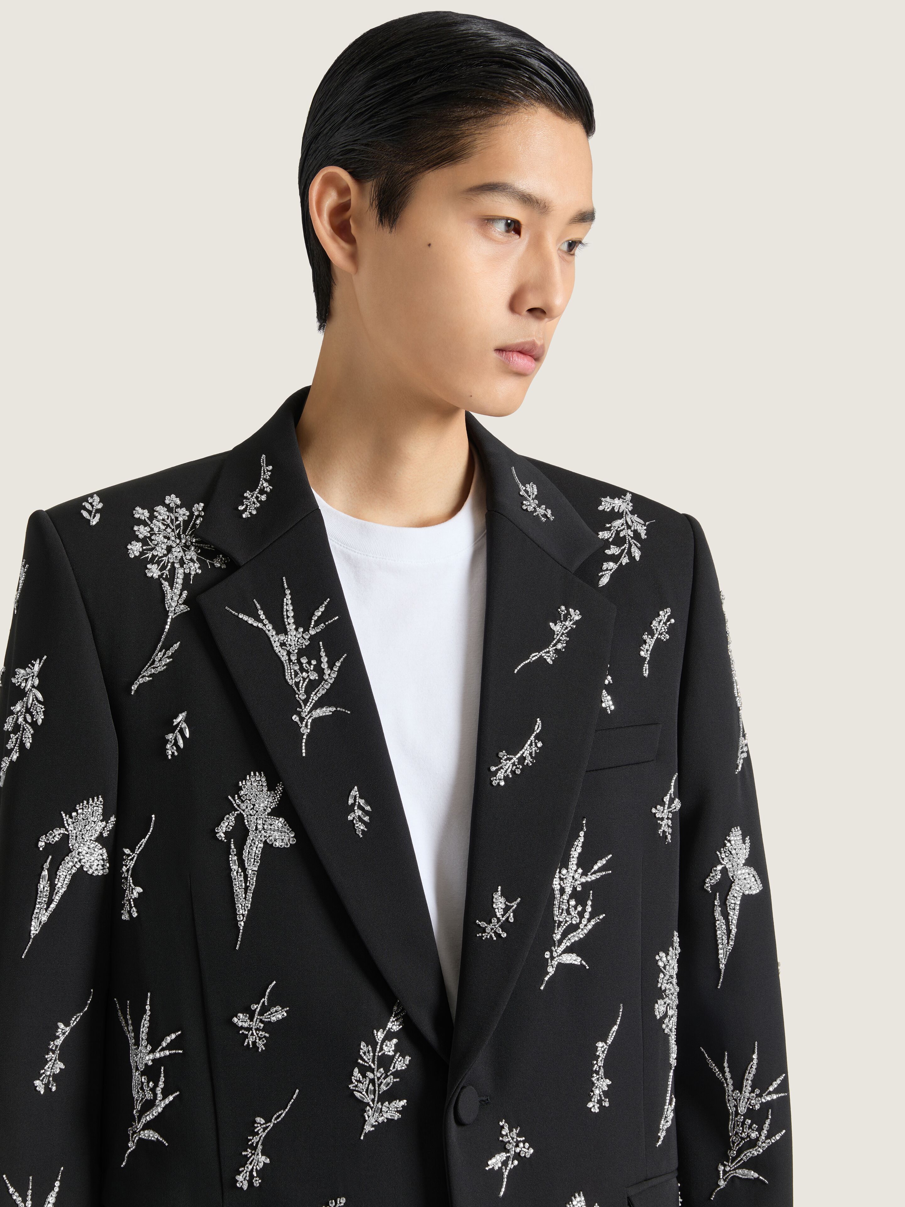 Single breasted jacket in crystal embroidered wool in - black