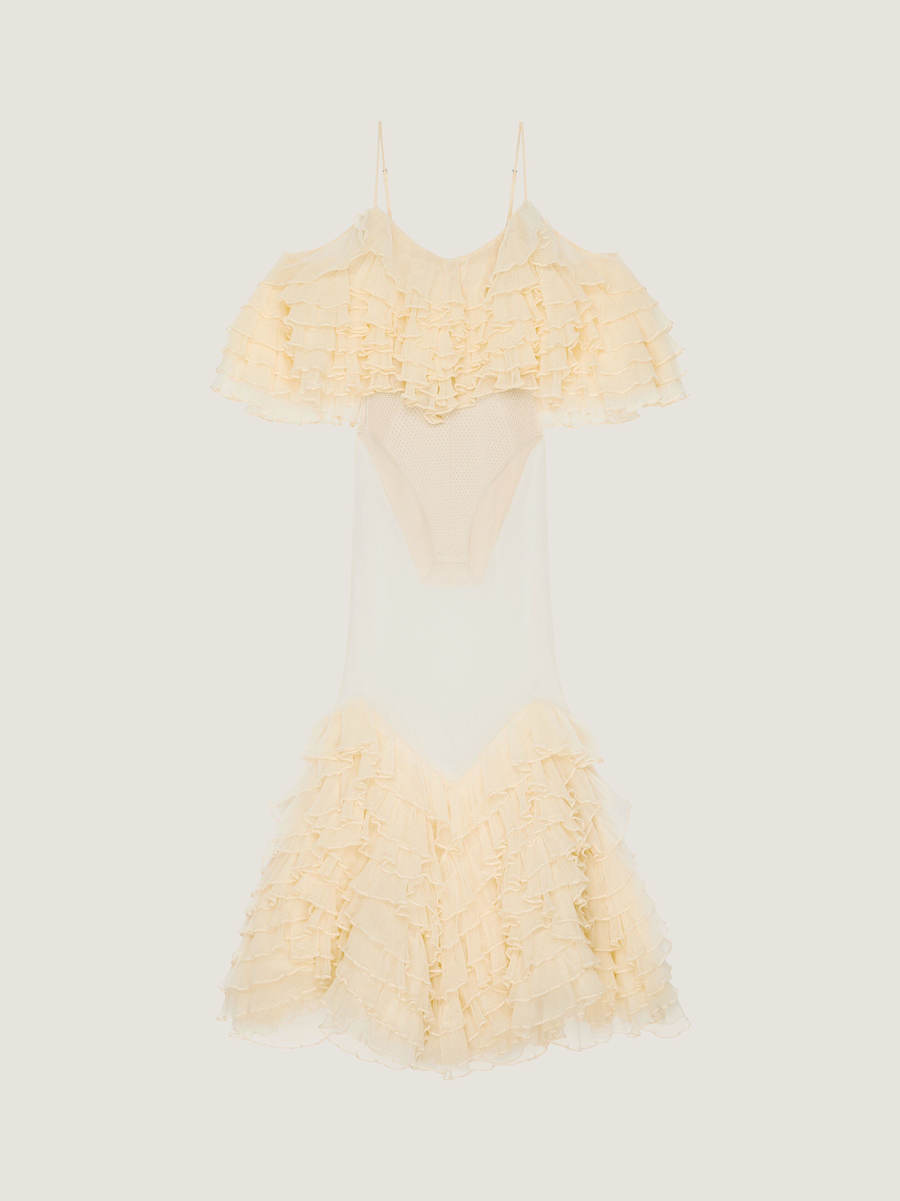 Givenchy Long Ruffled Dress In Ultra-fine Knit In Gold