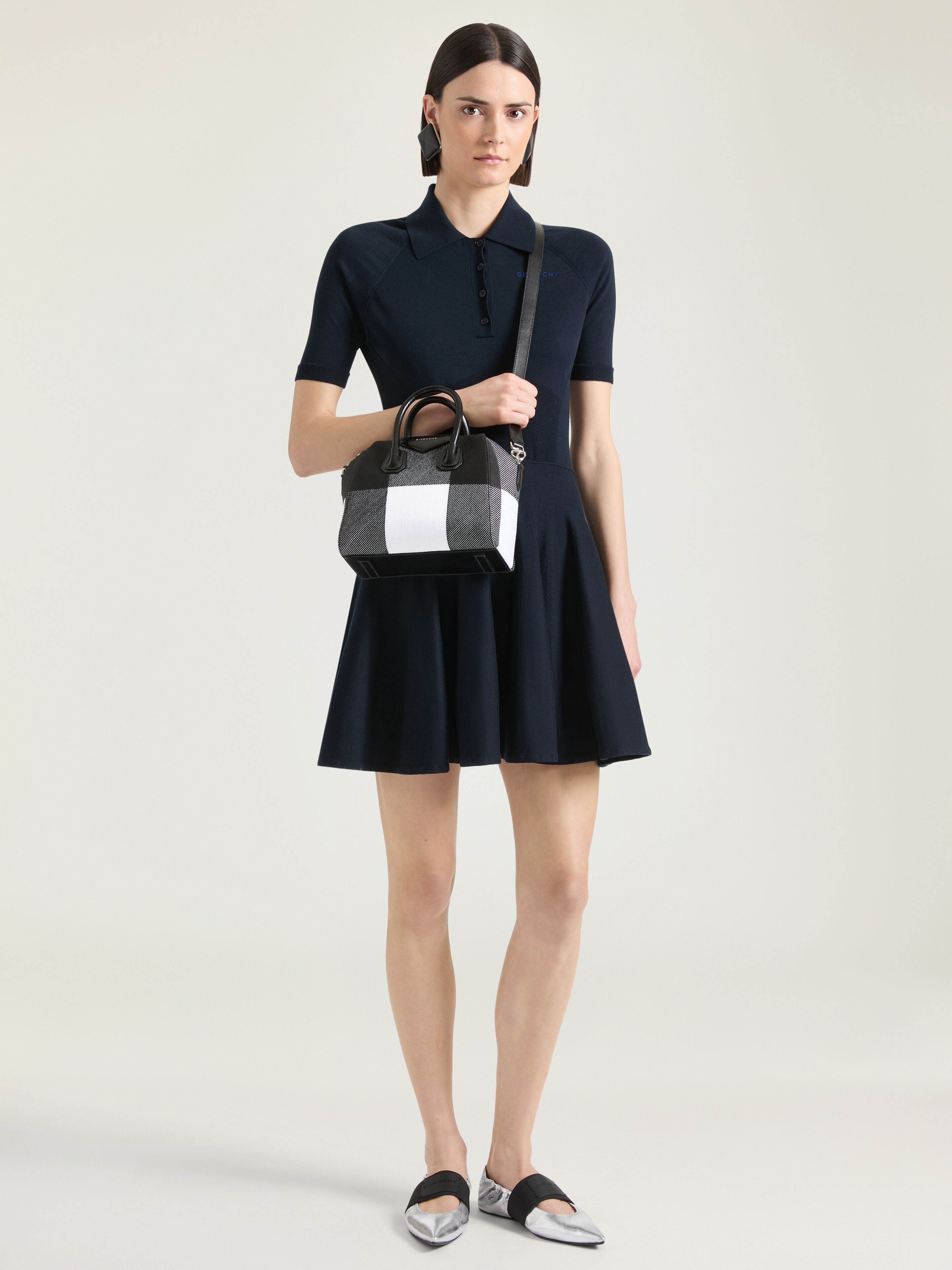 Mini embroidered Antigona bag with checks in - black/white