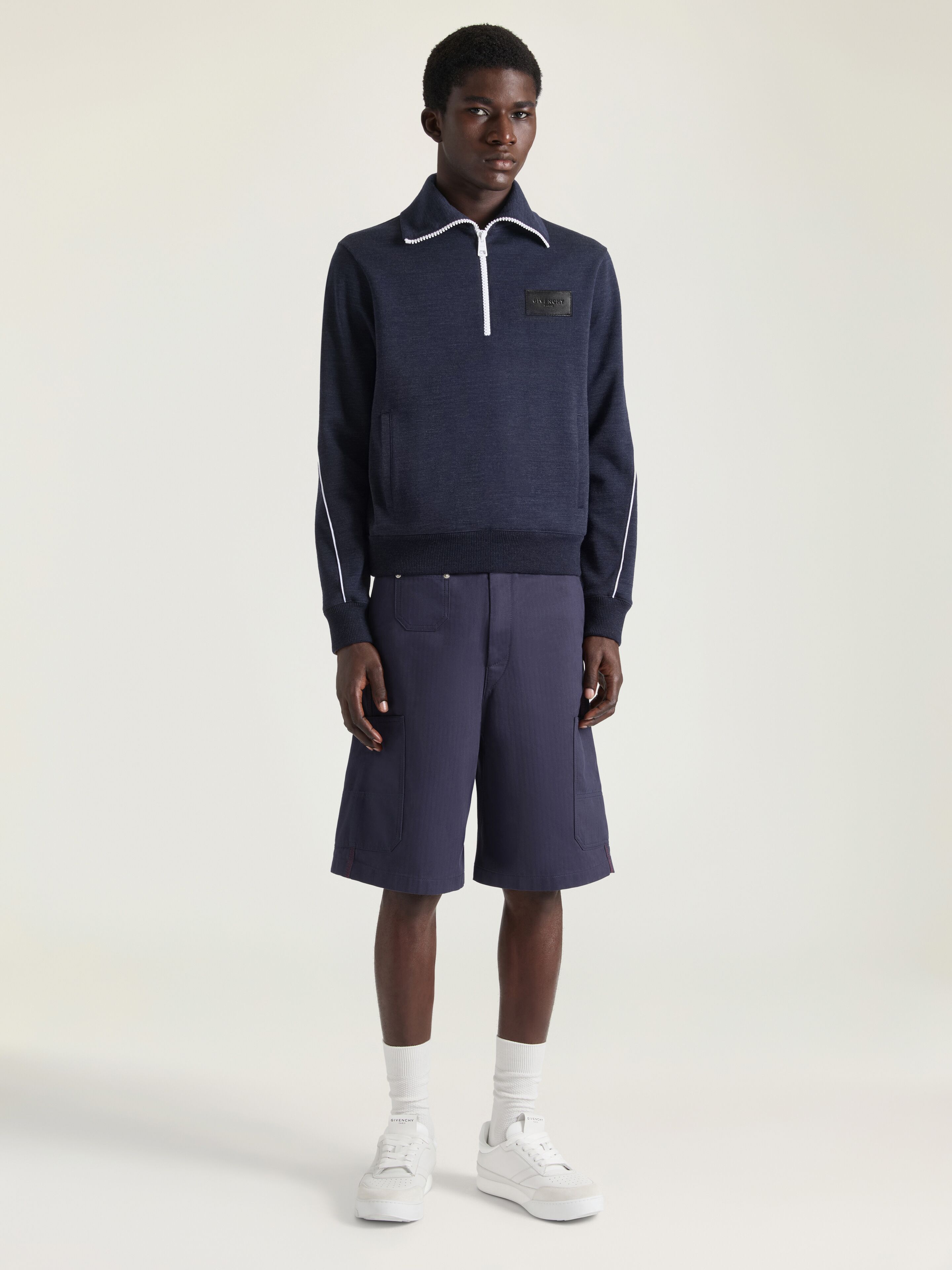 Zipped sweatshirt in wool with GIVENCHY Paris patch in - dark navy