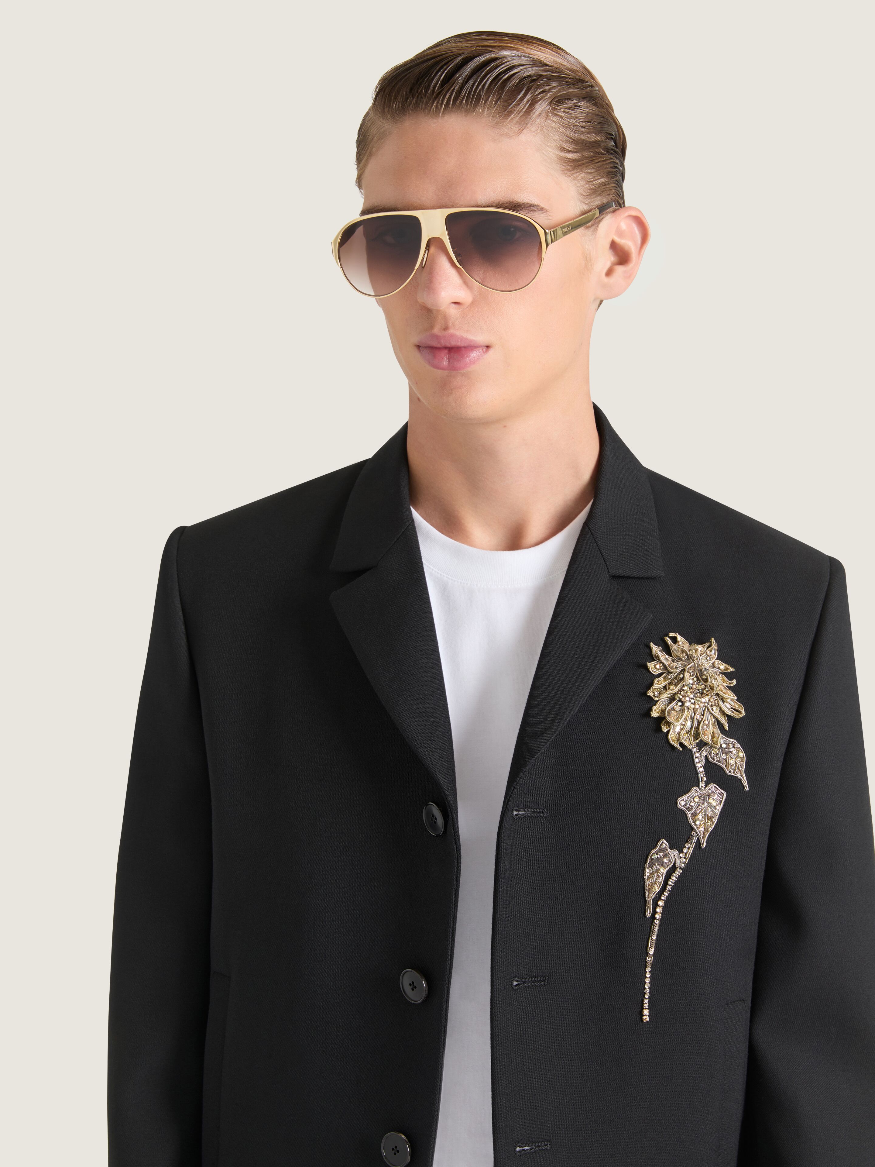 Embellished single-breasted cropped jacket in wool in - black