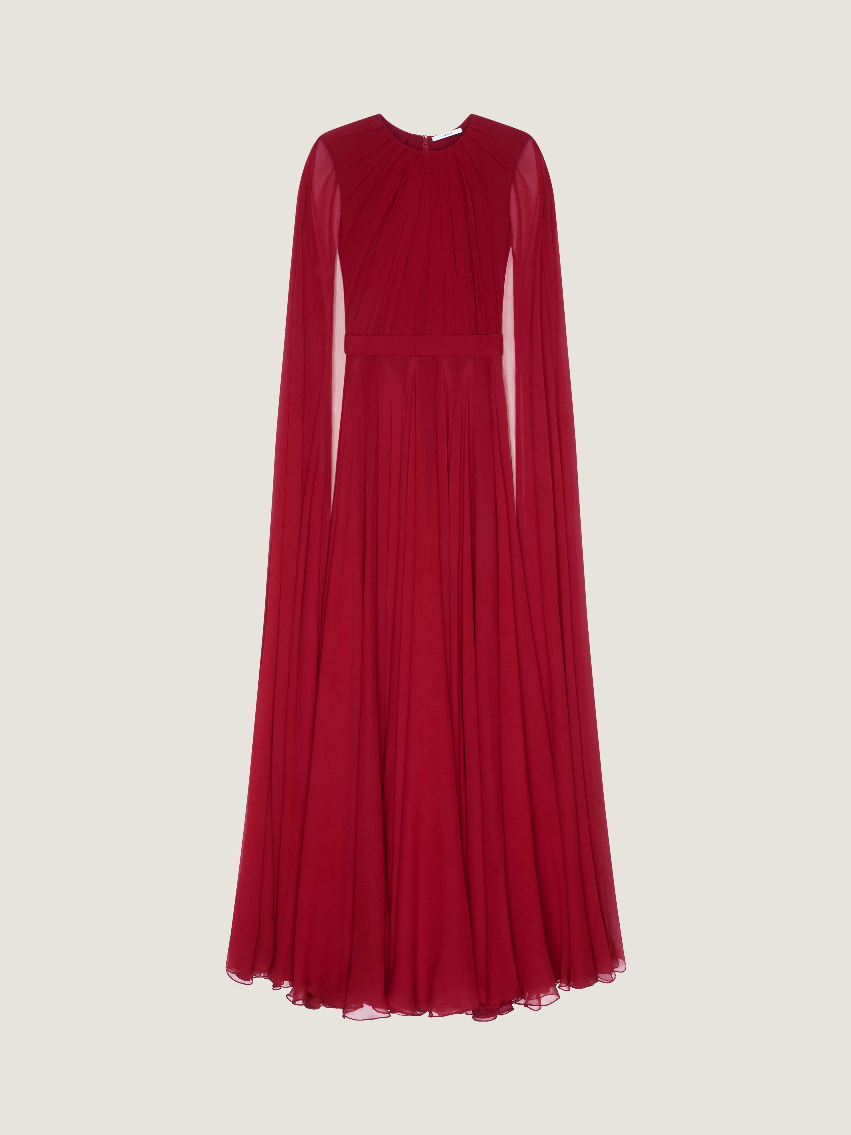 Evening dress in silk crepon with cape in - dark red - BW22SE16E1