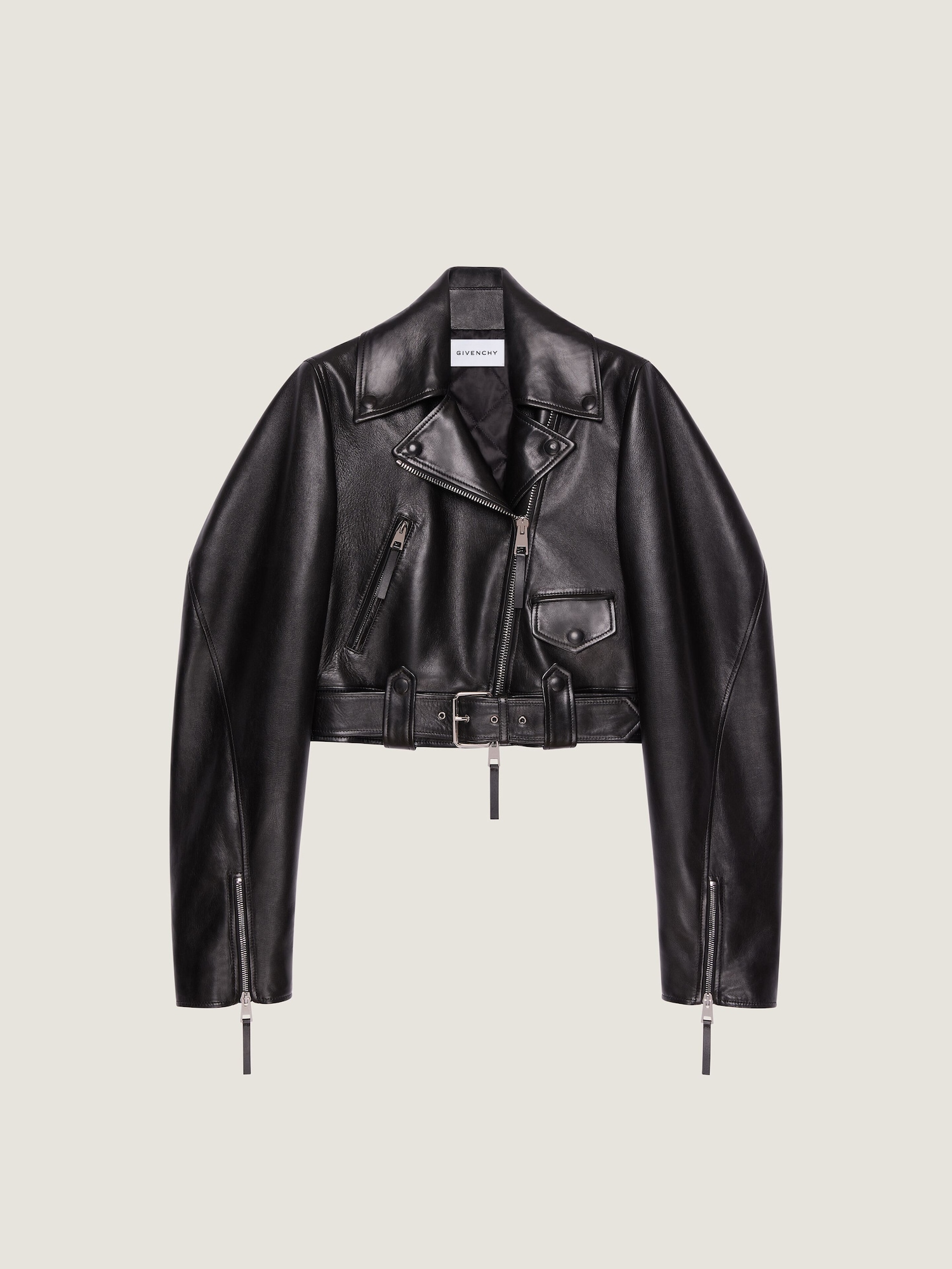 Cropped Cocoon biker jacket in leather in - black - BW00SS61V3-001 