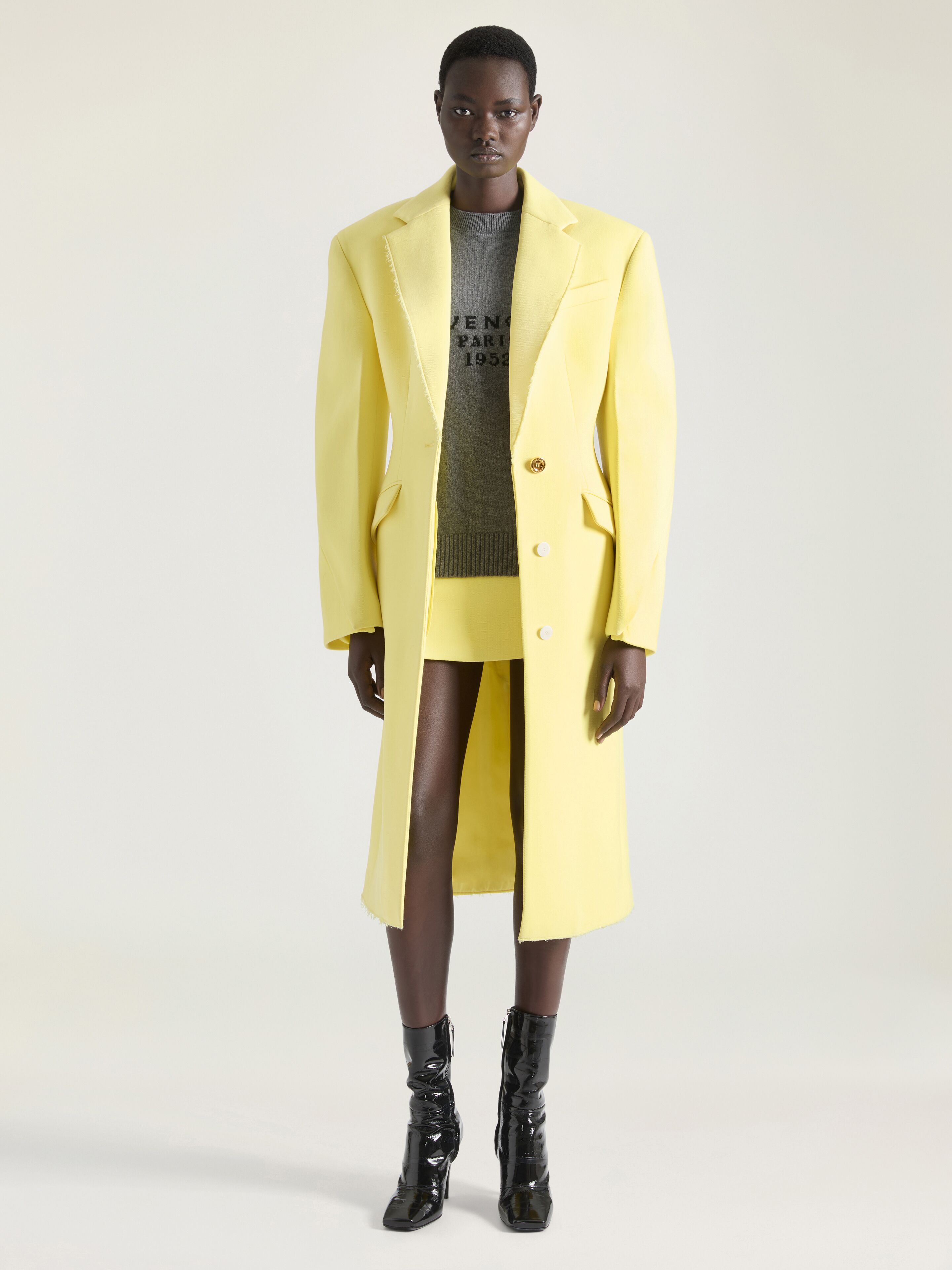 Cocoon fitted coat in wool in - acid yellow - BWC0E6167R-725