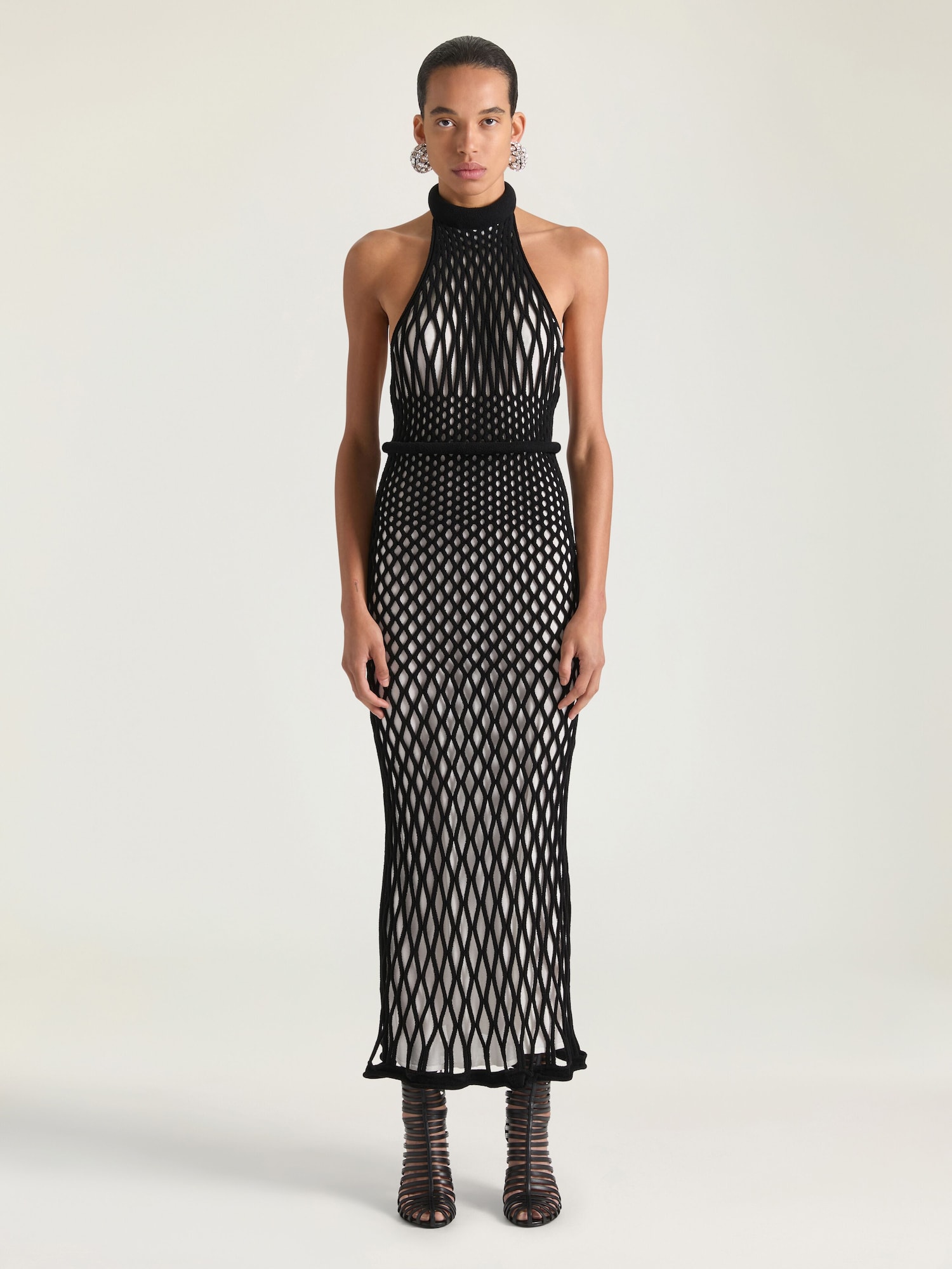 mesh halter dress HALTER MESH LACE MAXI DRESS IN PINK | CULT MIA main image 1