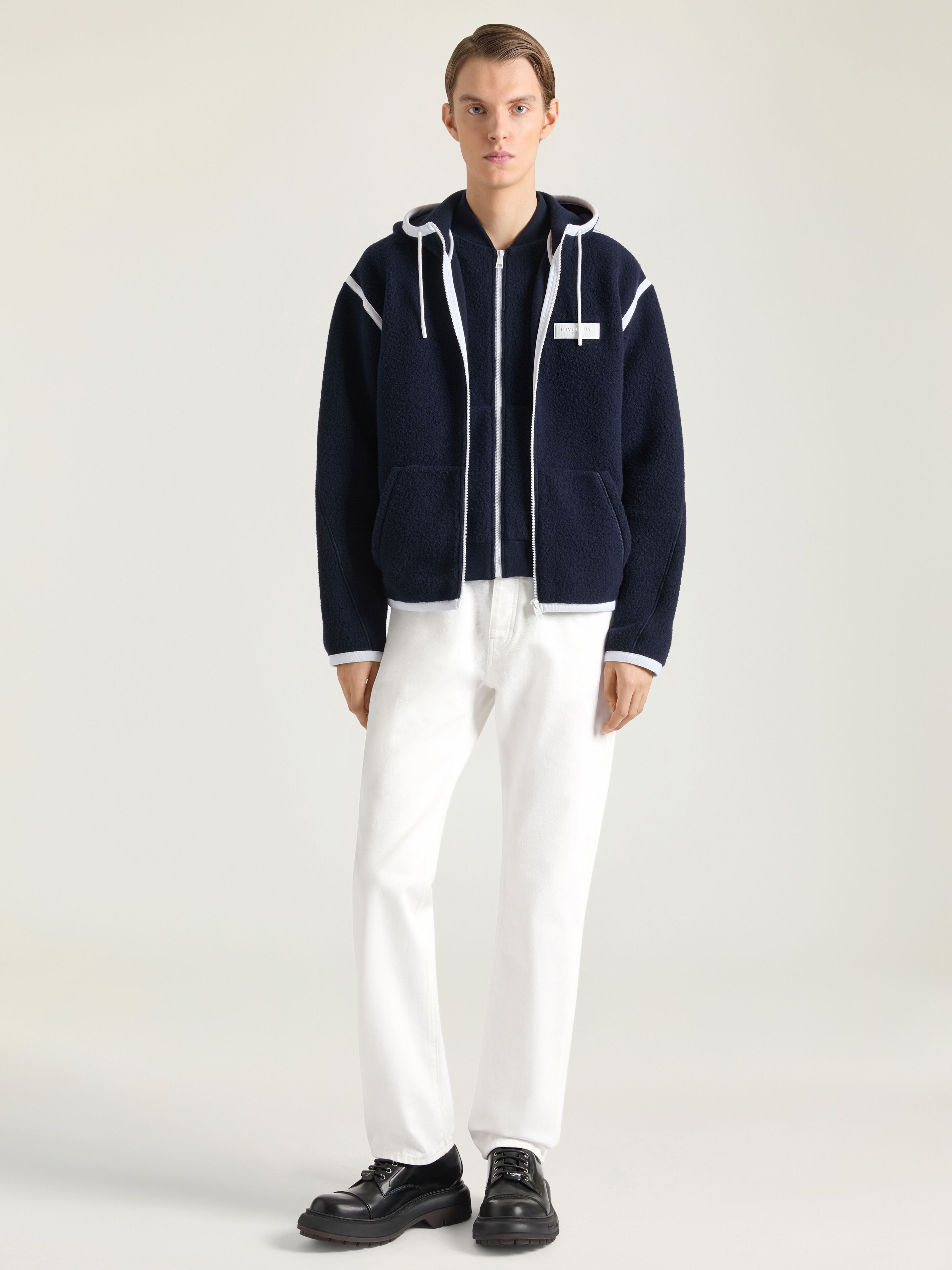Fleece jacket with gros grain detail in - navy - BM01J13YTN-410