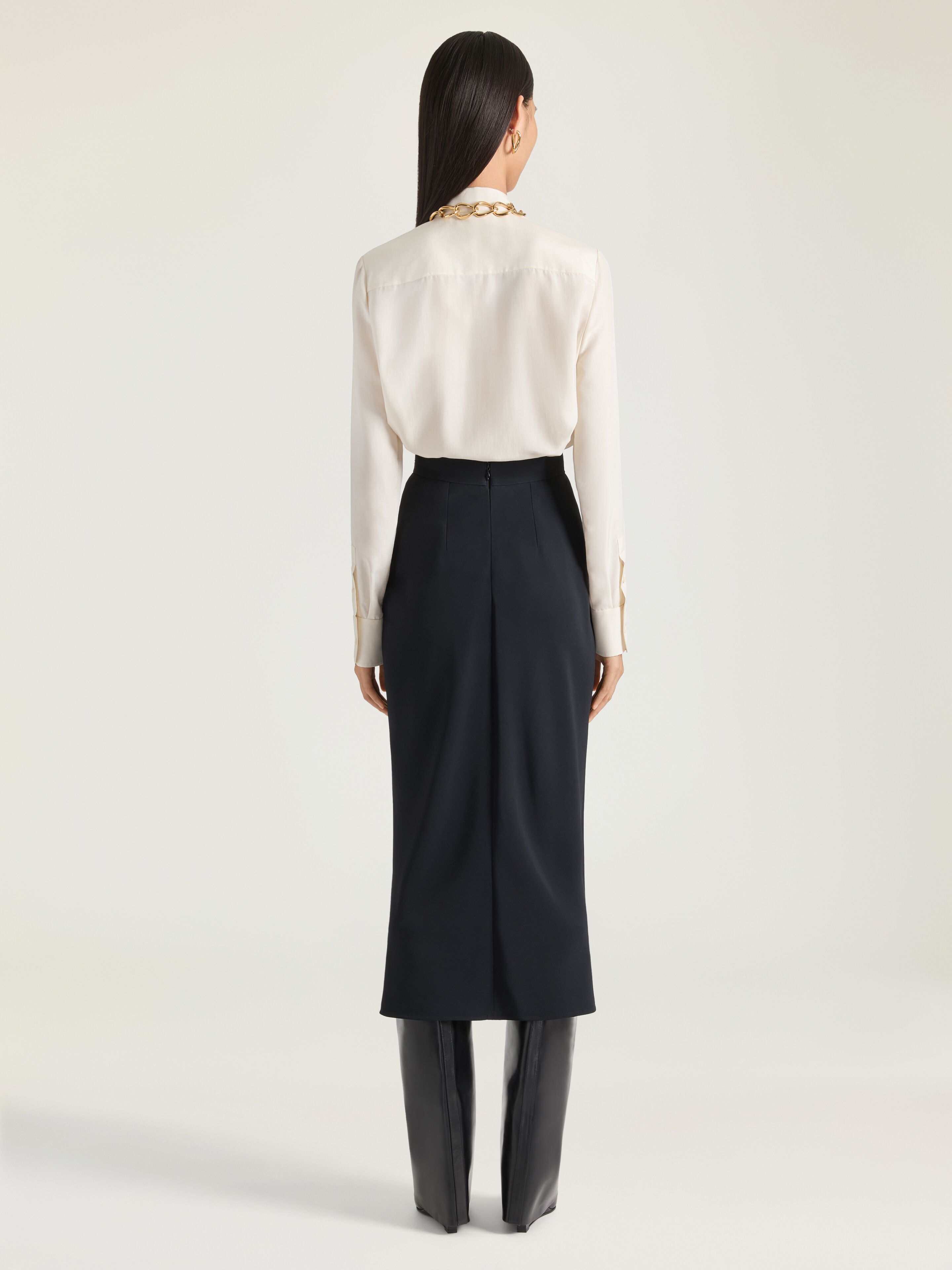 Draped midi skirt in crepe cady in - black - BW411M164K-001
