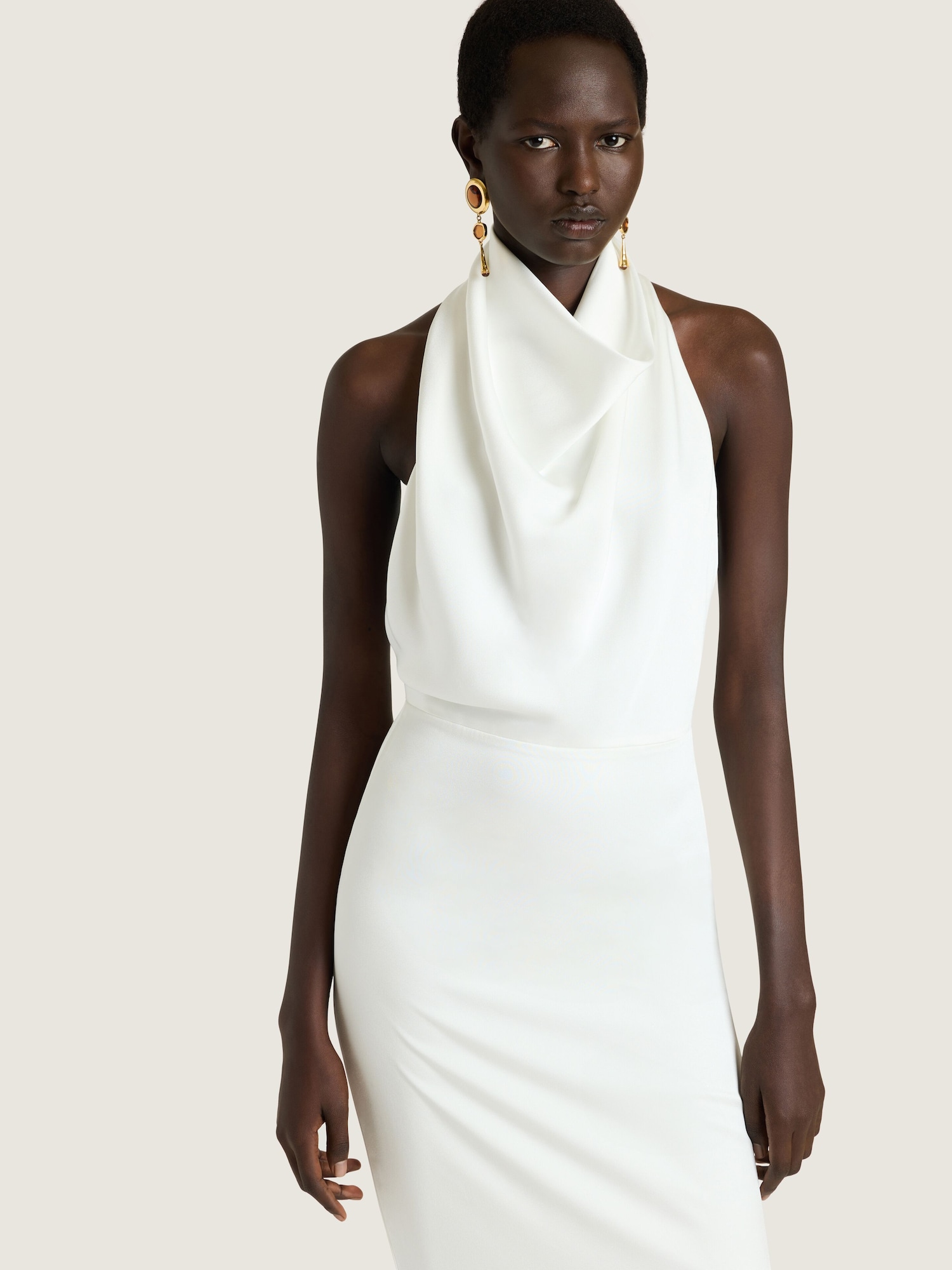 silk white halter dress Long draped halterneck in satin crepe in - off - BWN01S14N6-130 Cases