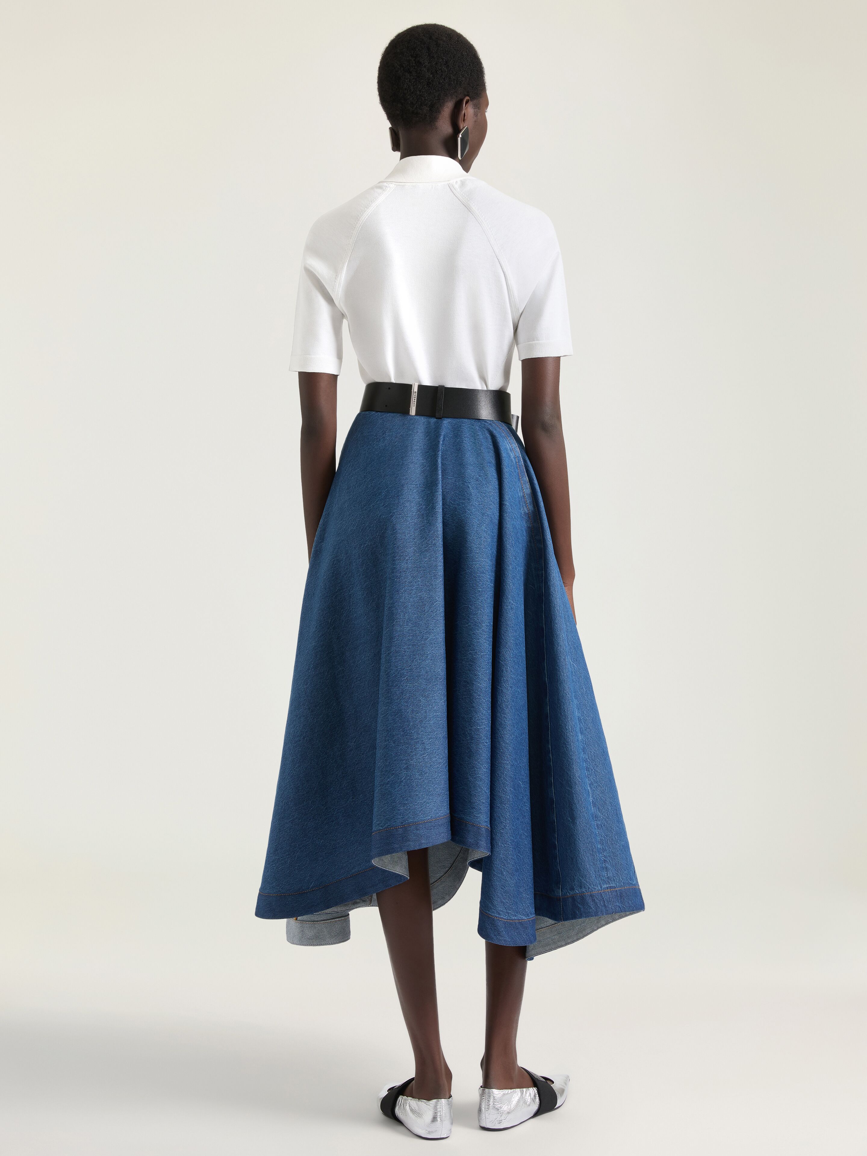 Long asymmetric skirt in medium blue denim | Givenchy US | Givenchy