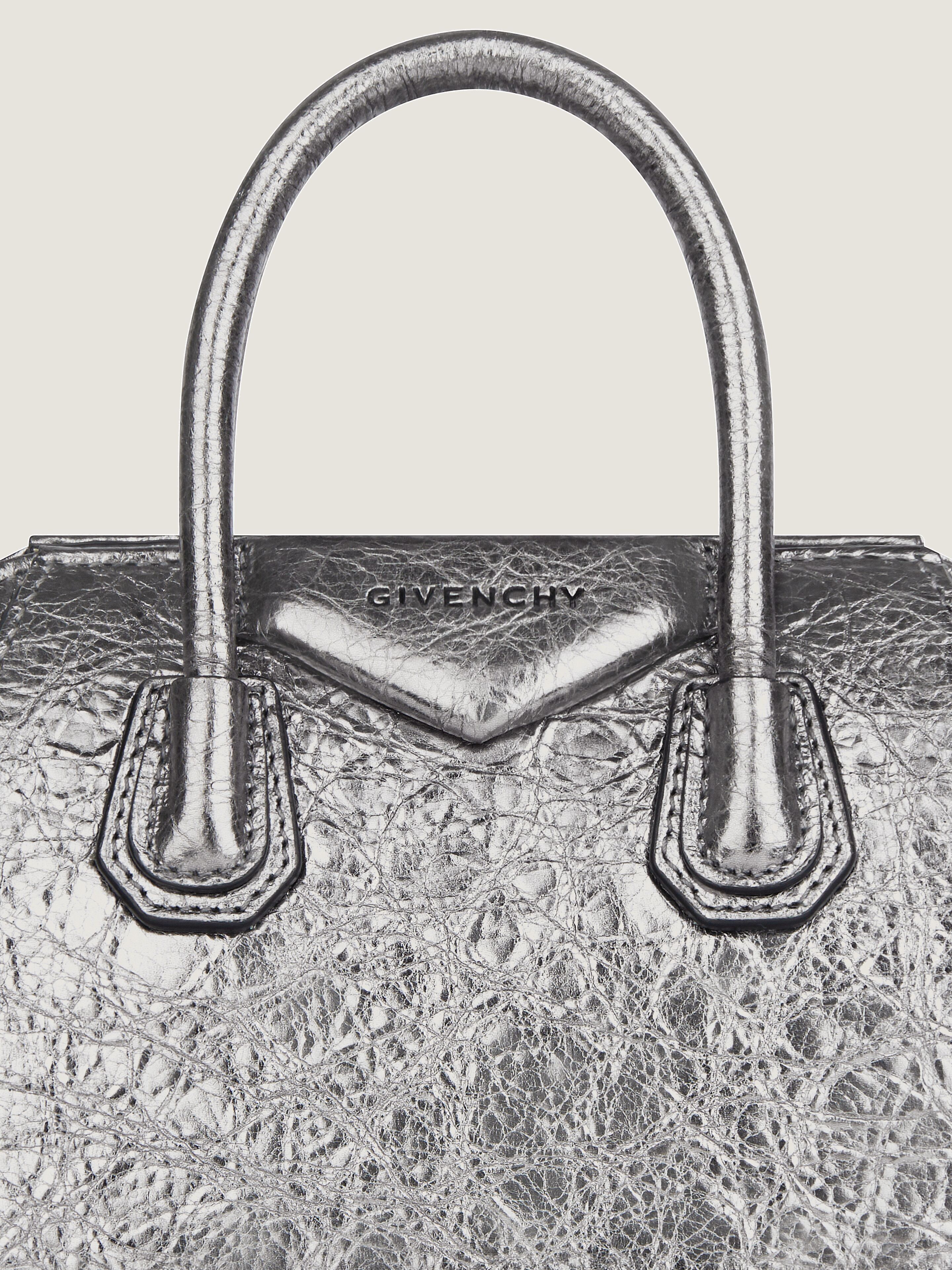 Antigona Toy bag in laminated leather in - silvery grey
