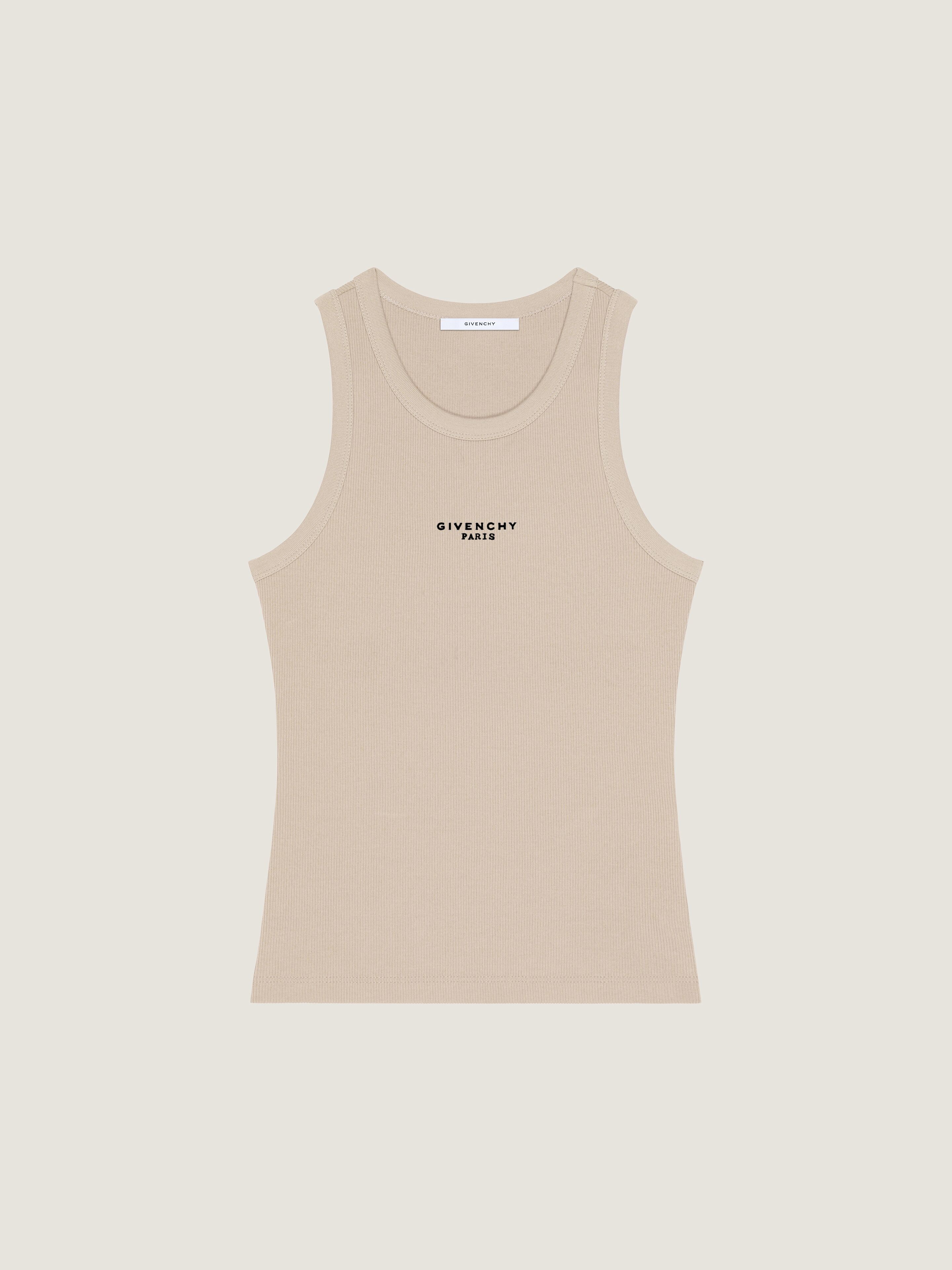 Slim fit tank top in cotton with Givenchy Paris print in - beige