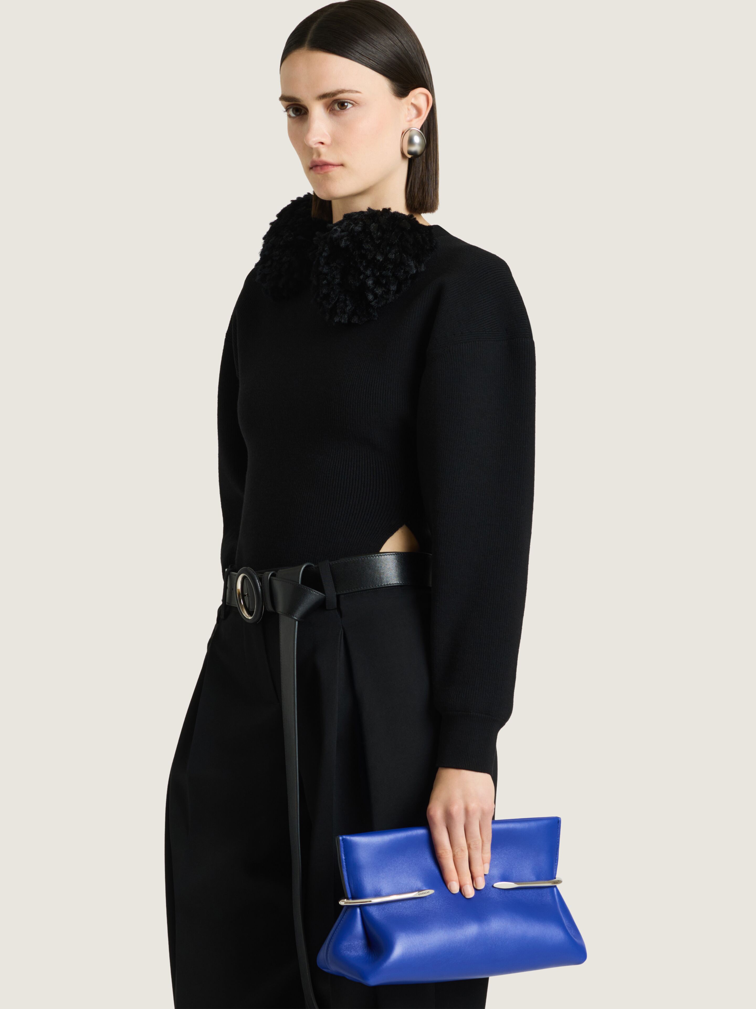 Asymmetric sweater in wool with pompoms in - black - BW90XC4ZVY