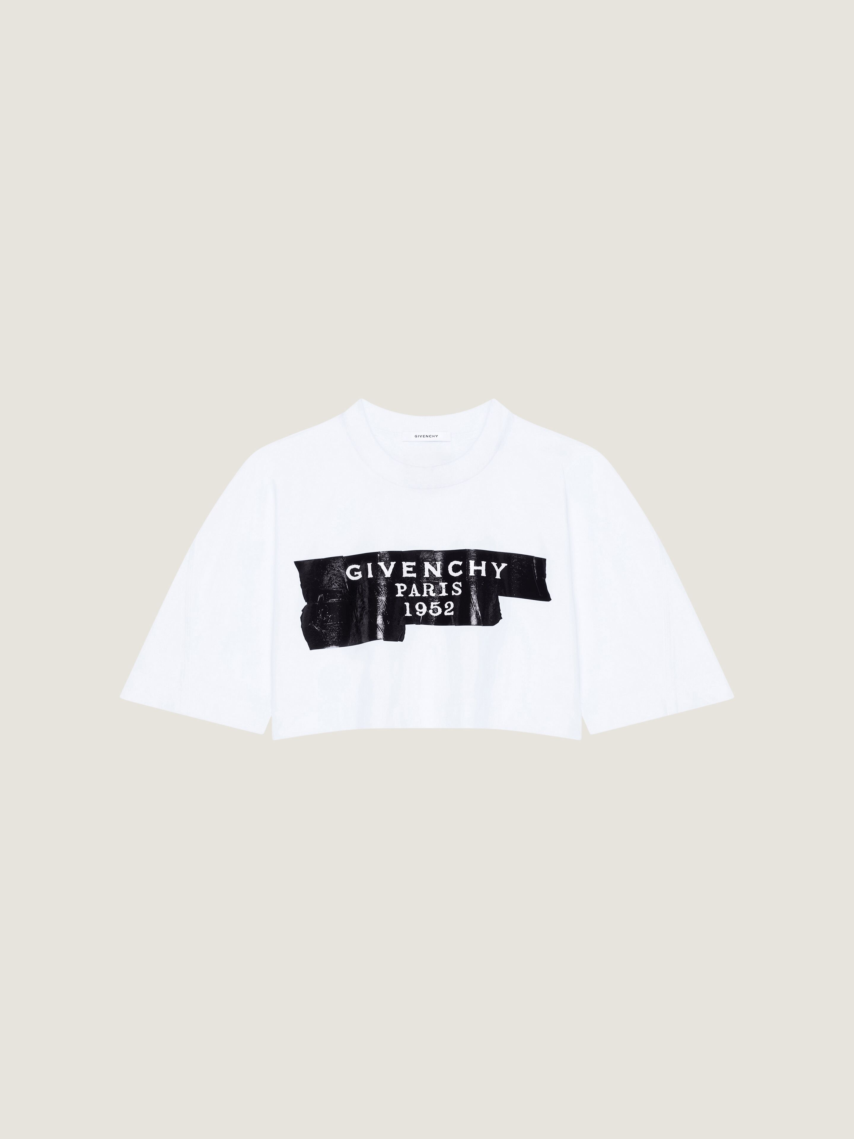 Givenchy Cropped Cocoon T-shirt In Cotton With Tape Print In White