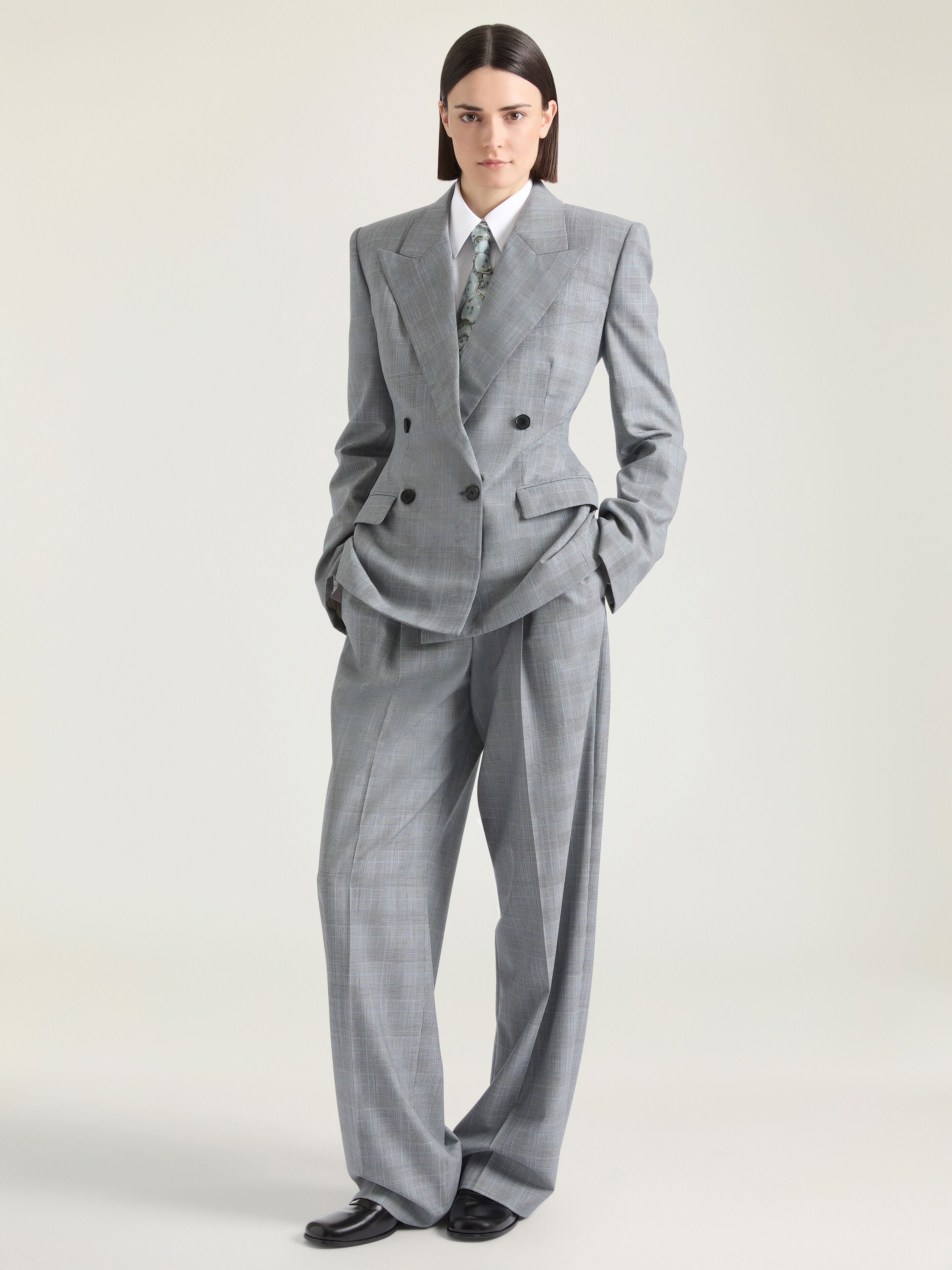 Double-breasted checked jacket in wool in - grey/black