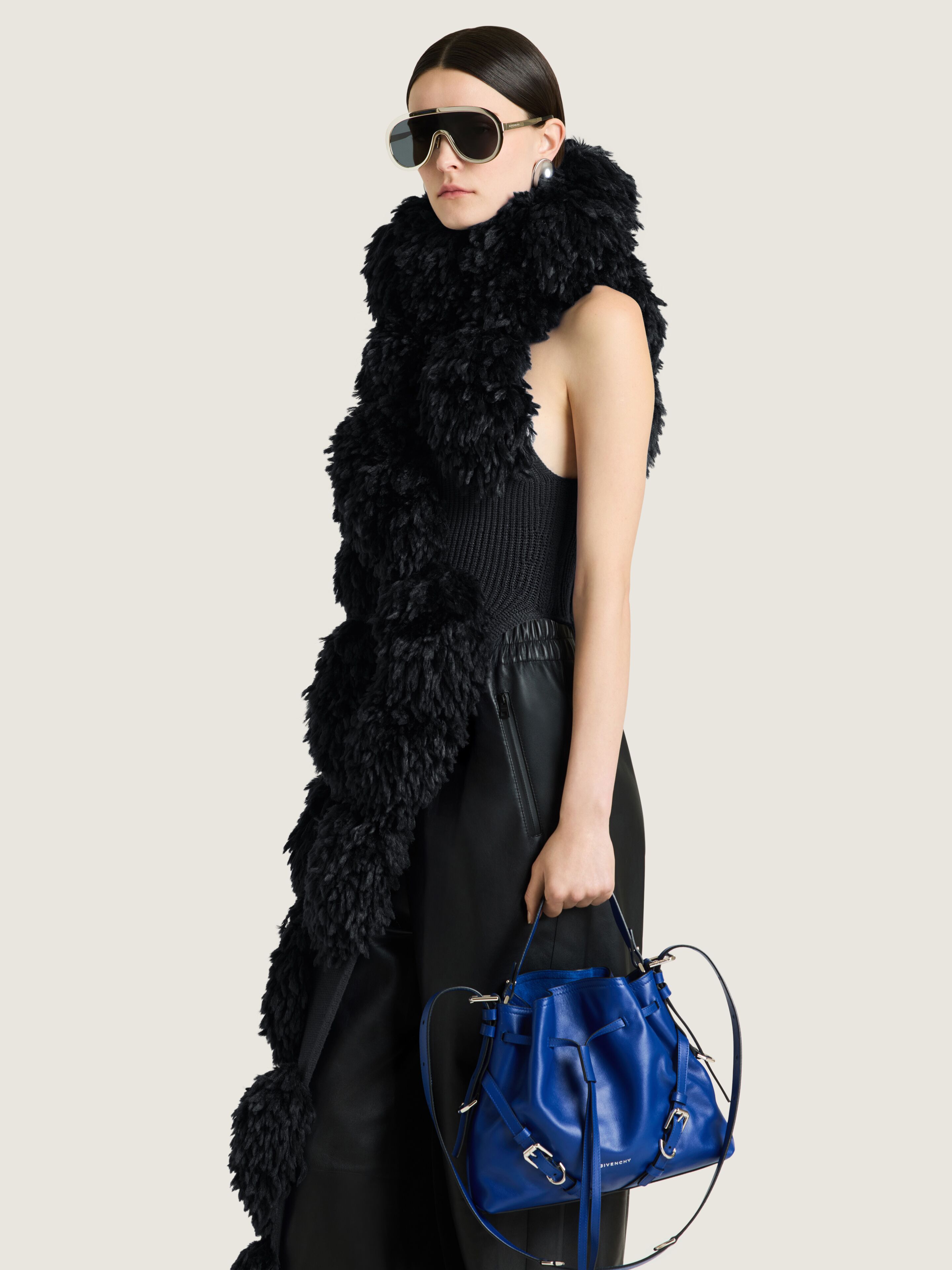 Asymmetric top in wool with pompoms in - black - BWZ06H4ZVA-001