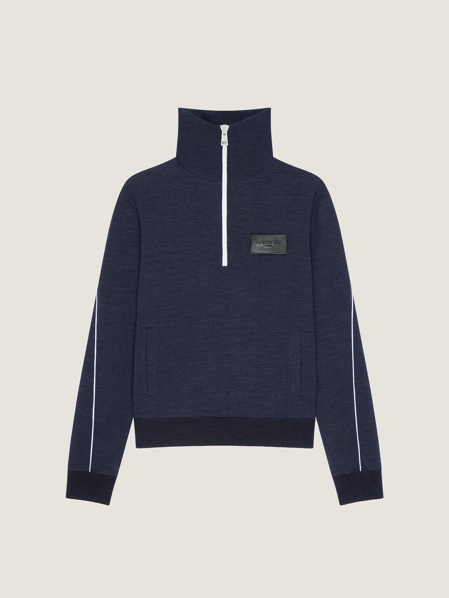 Zipped sweatshirt in wool with Givenchy Paris patch in - dark navy 