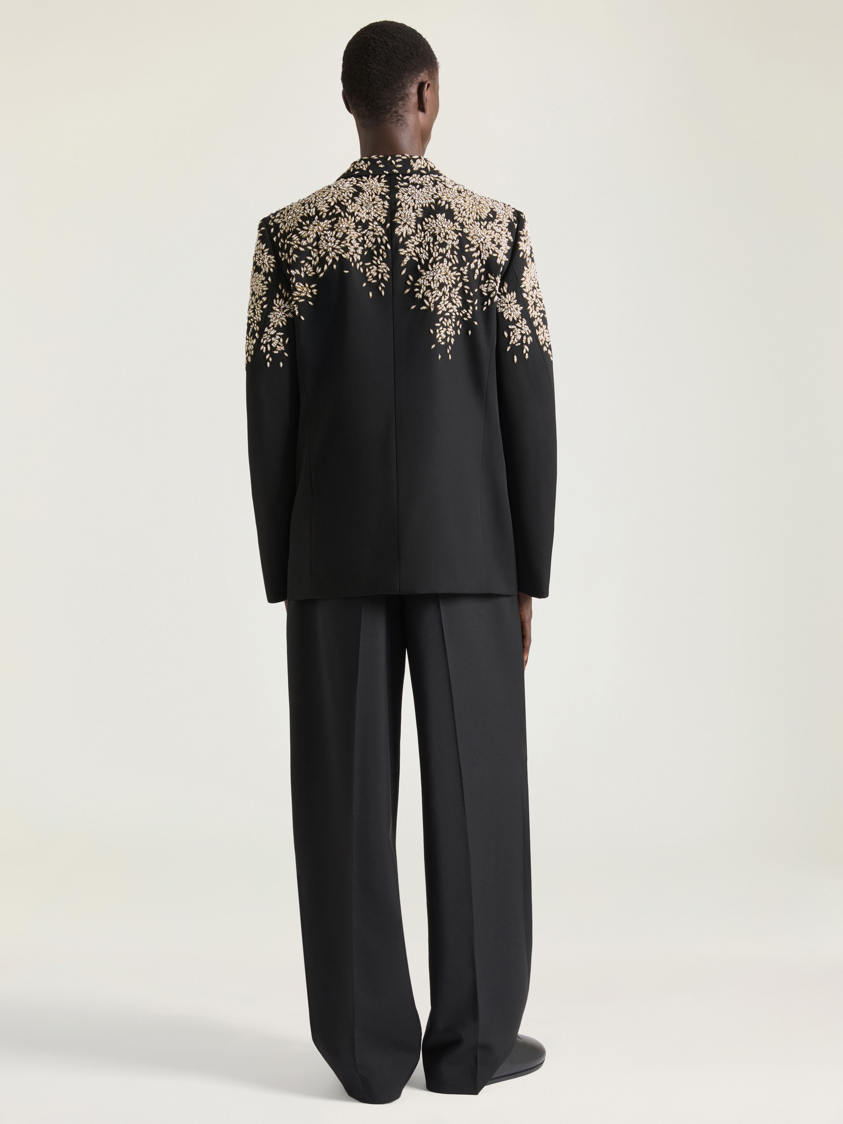 Single-breasted regular jacket in wool with pearls in - black