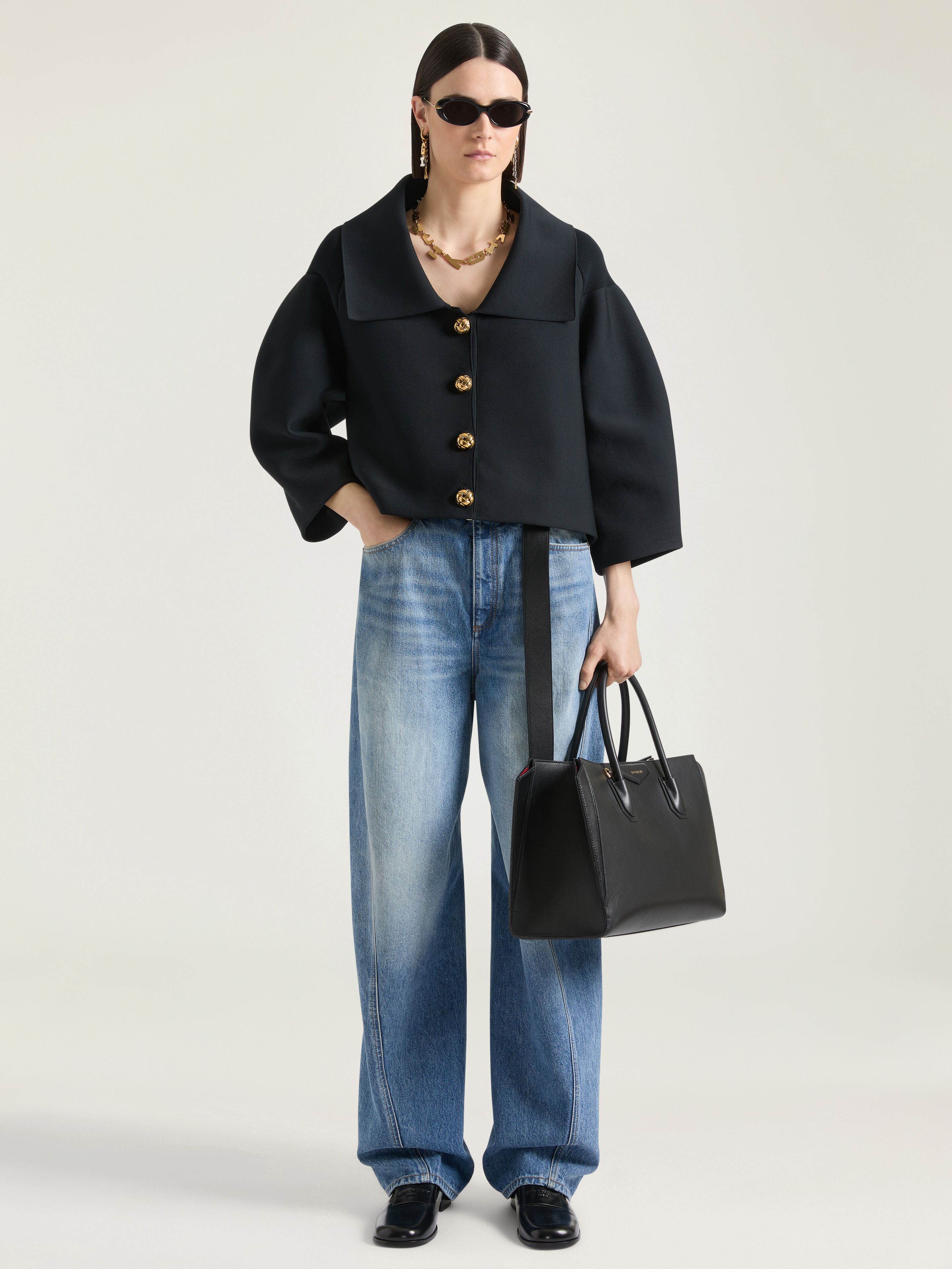 Cropped Cocoon jacket in compact knit in - black - BW00X14ZUK-001