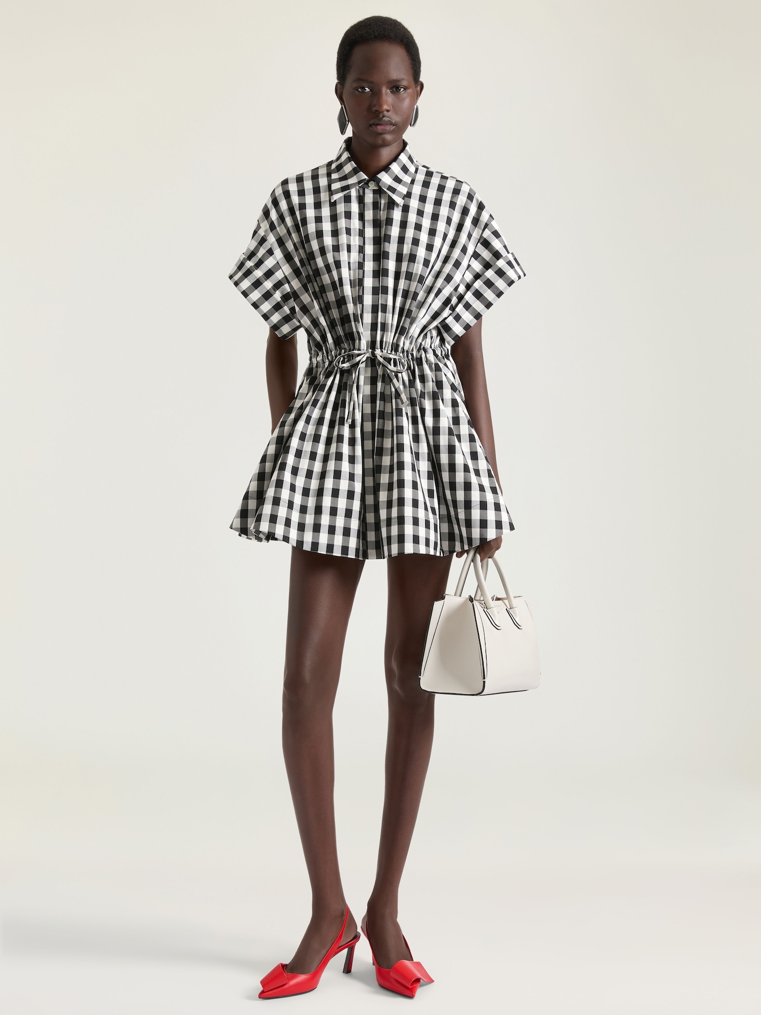 mini shirt dress Karen Millen Petite Techno Cotton Woven With Gold Clasps in Khaki Short sleeves keep the silhouette breezy Long Sleeve Plunge Front Mini