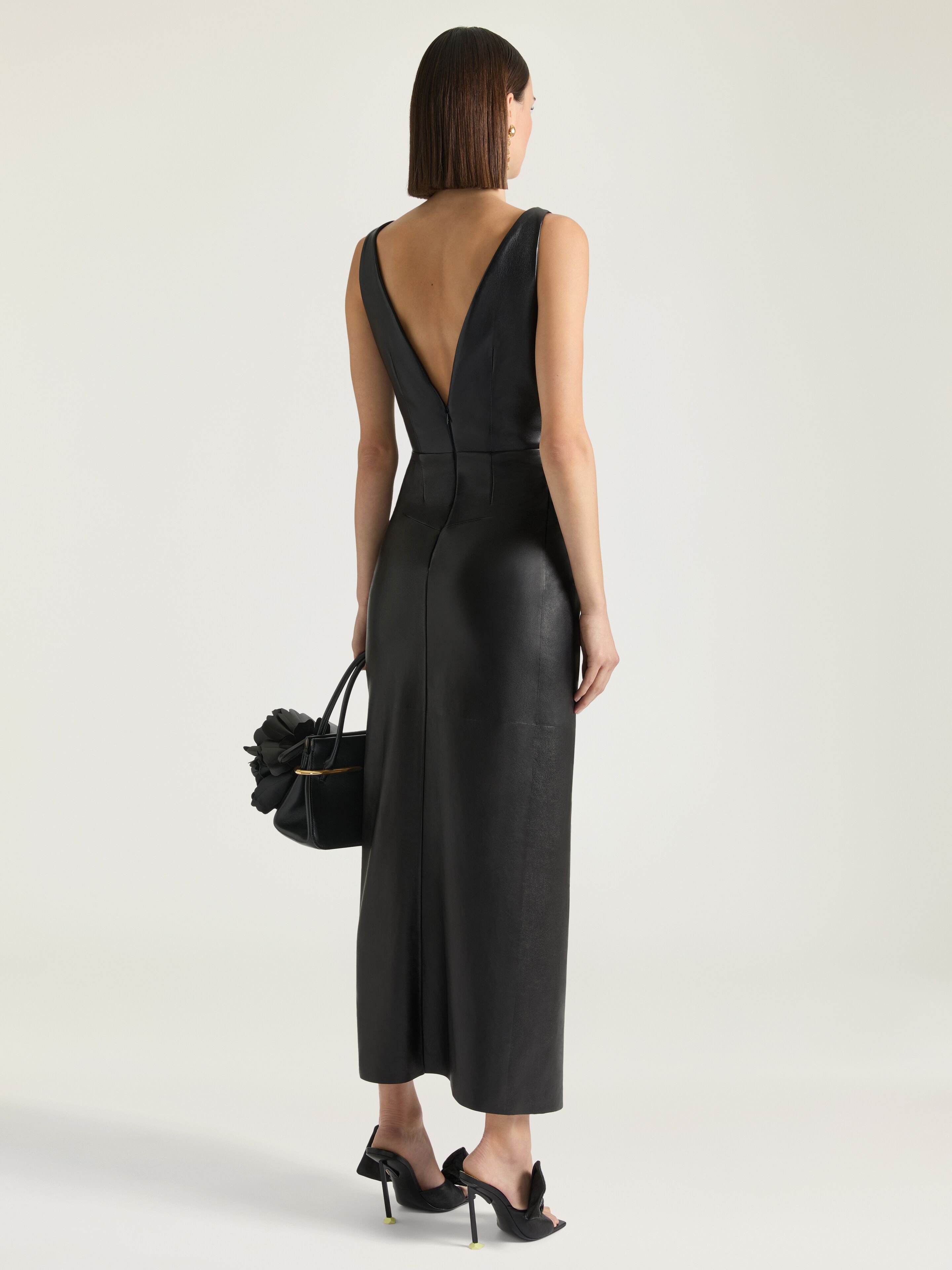 Long wrapped dress in leather in - black - BW22X2604J-001