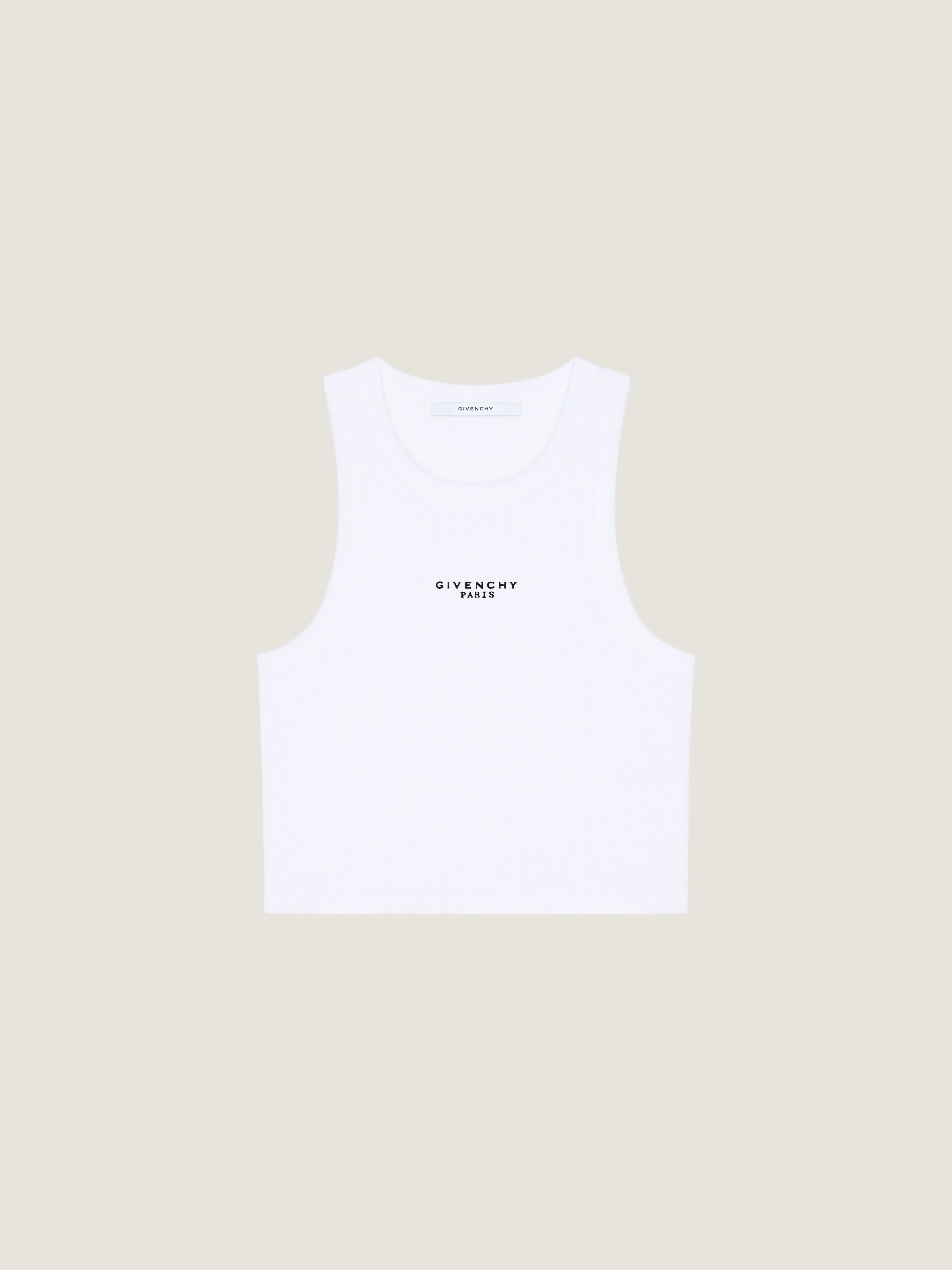 Cropped tank top in cotton with Givenchy Paris print in - white