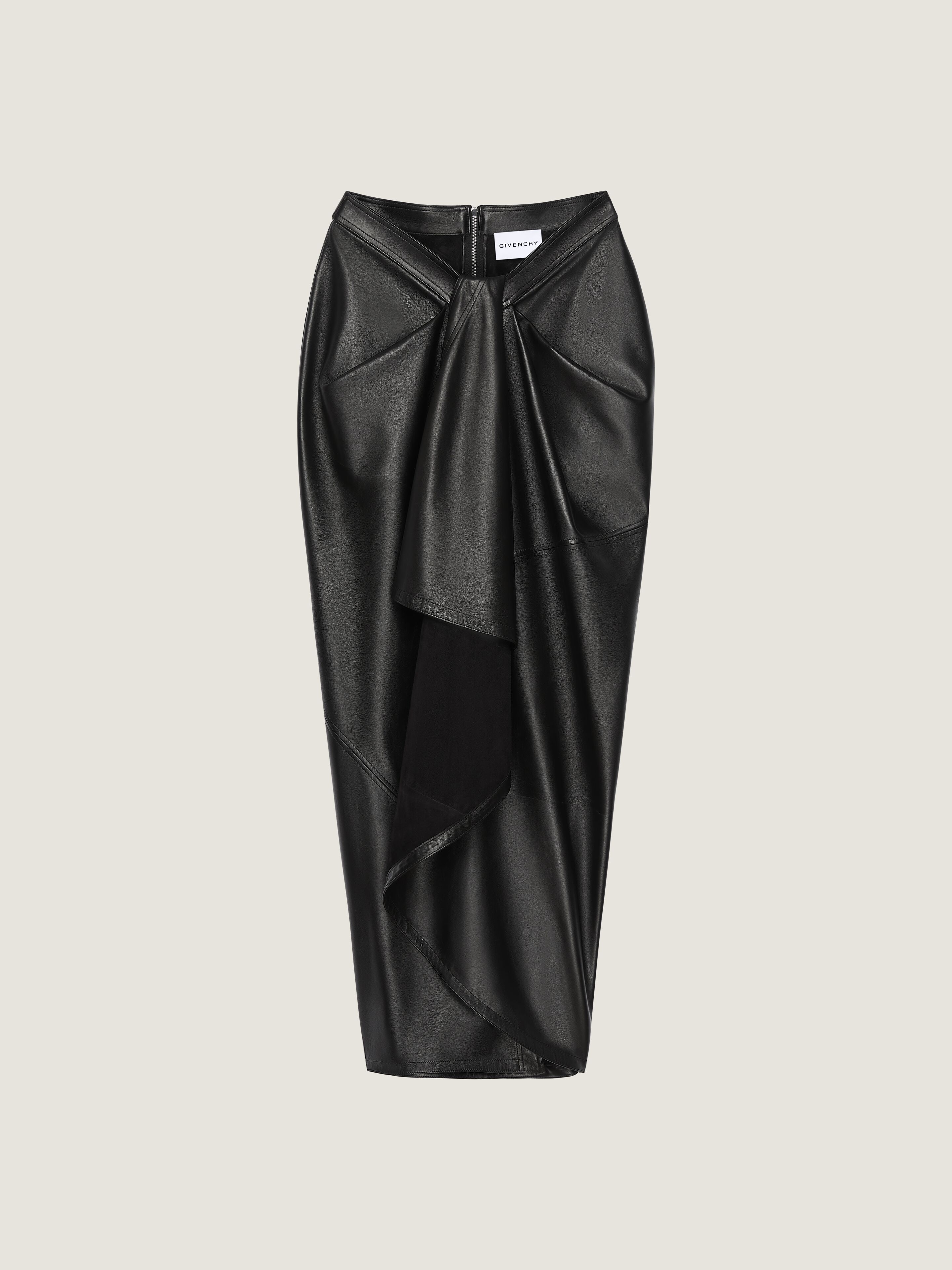 Givenchy Long Wrapped Skirt In Leather In Black
