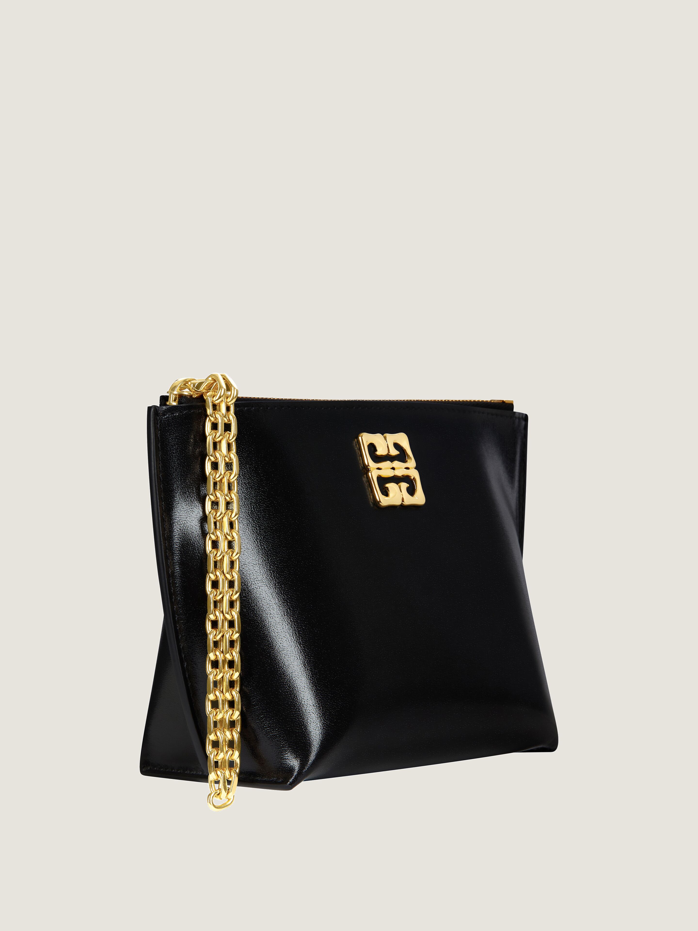 Small 4G Liquid pouch in Box leather with chain in - black